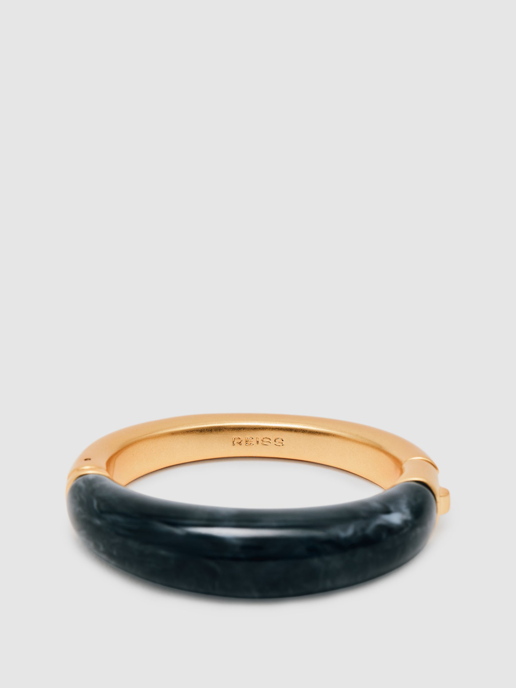 Tone Scoop Enamel Hinged Bangle in Gold