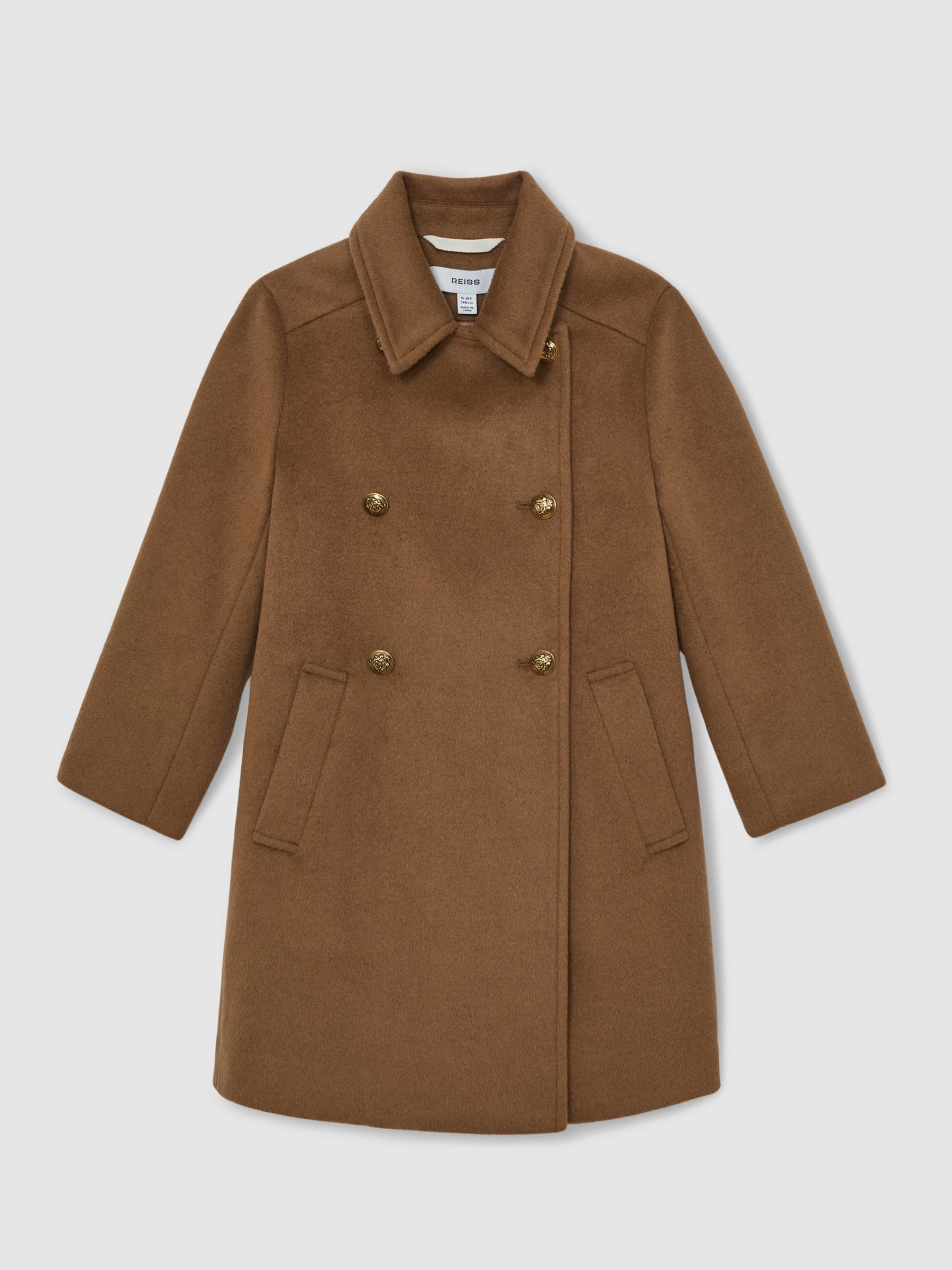 9-13 yrs Wool-Blend Double-Breasted Coat in Camel