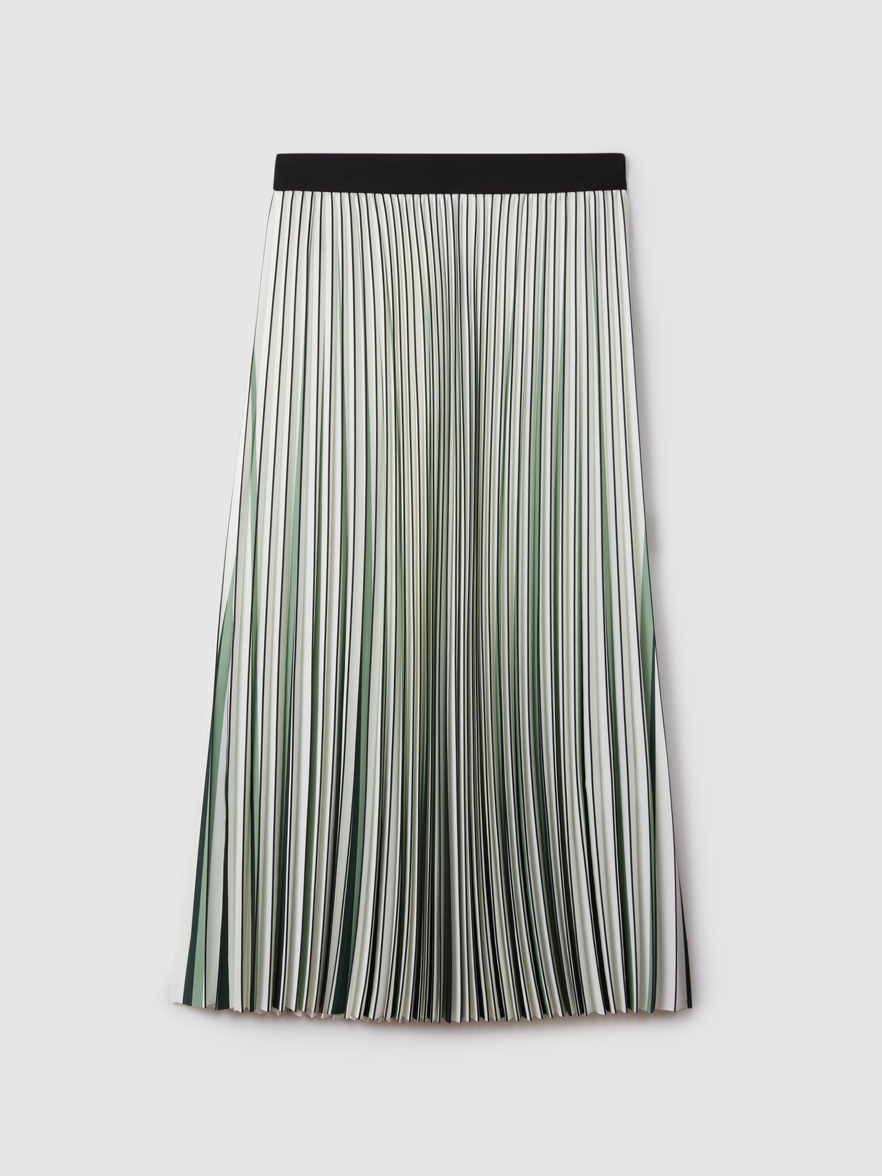 Pleated Striped Midi Skirt in Green/Cream
