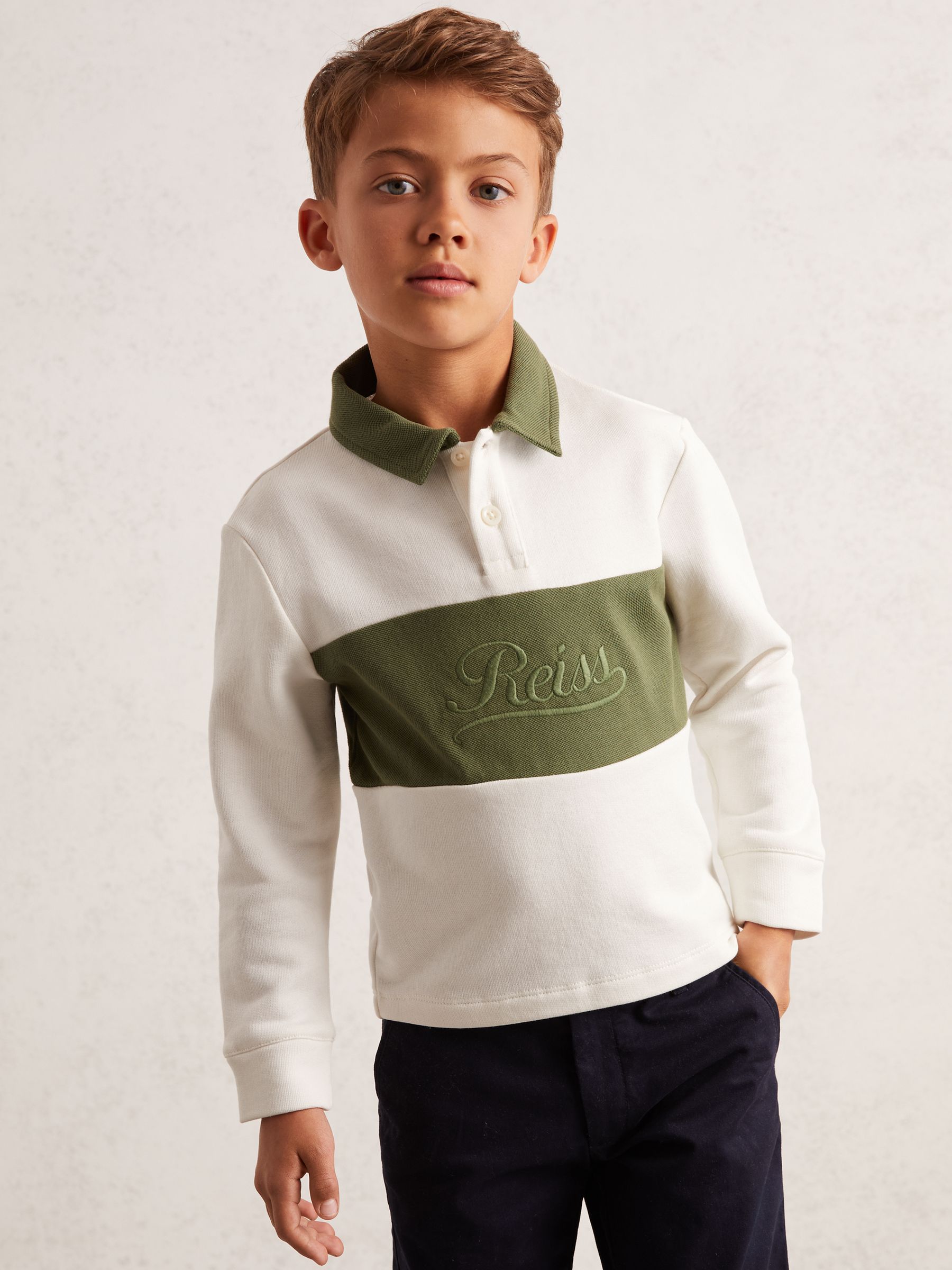 9-13 yrs Cotton Logo-Embroidery Rugby Polo Shirt in Forset Green/White