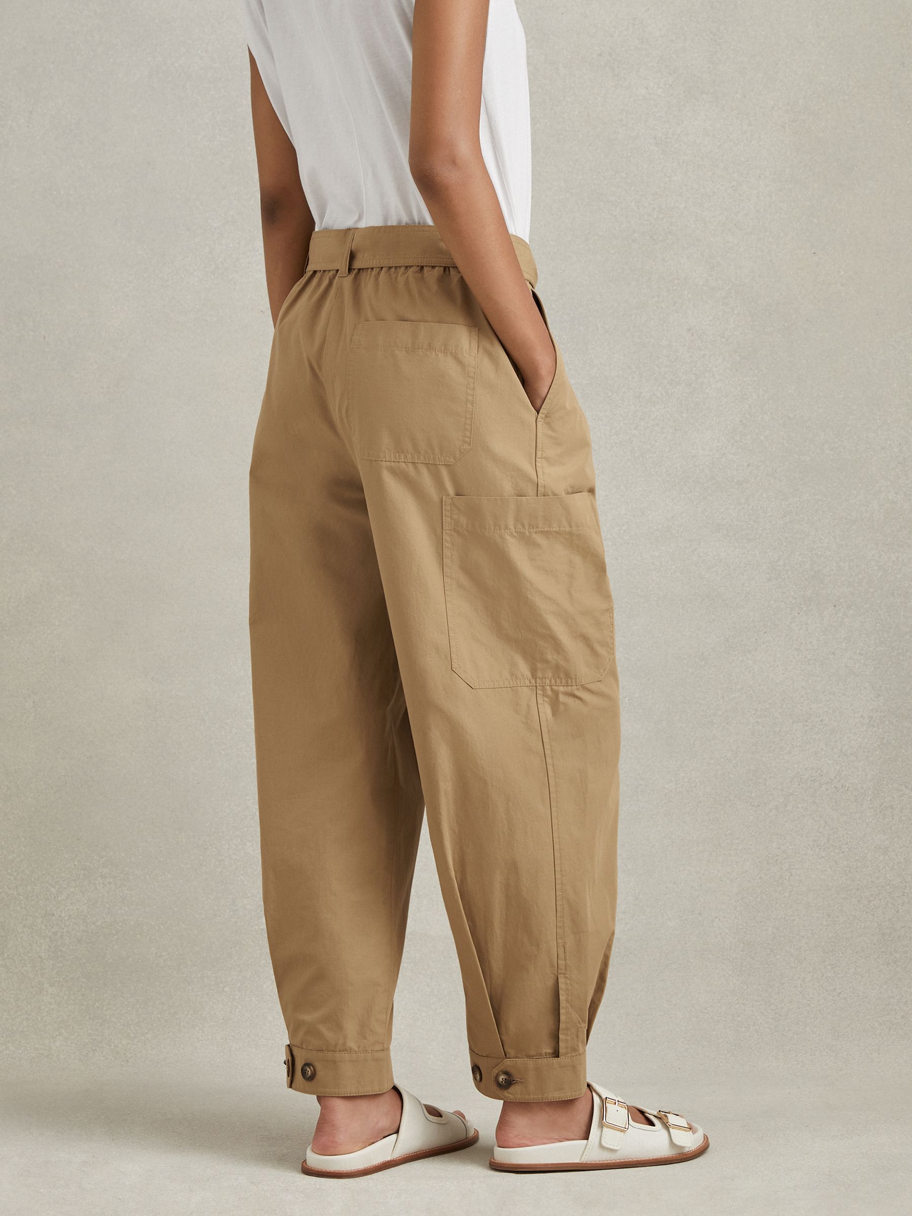 Cotton Tapered Parachute Trousers in Sand