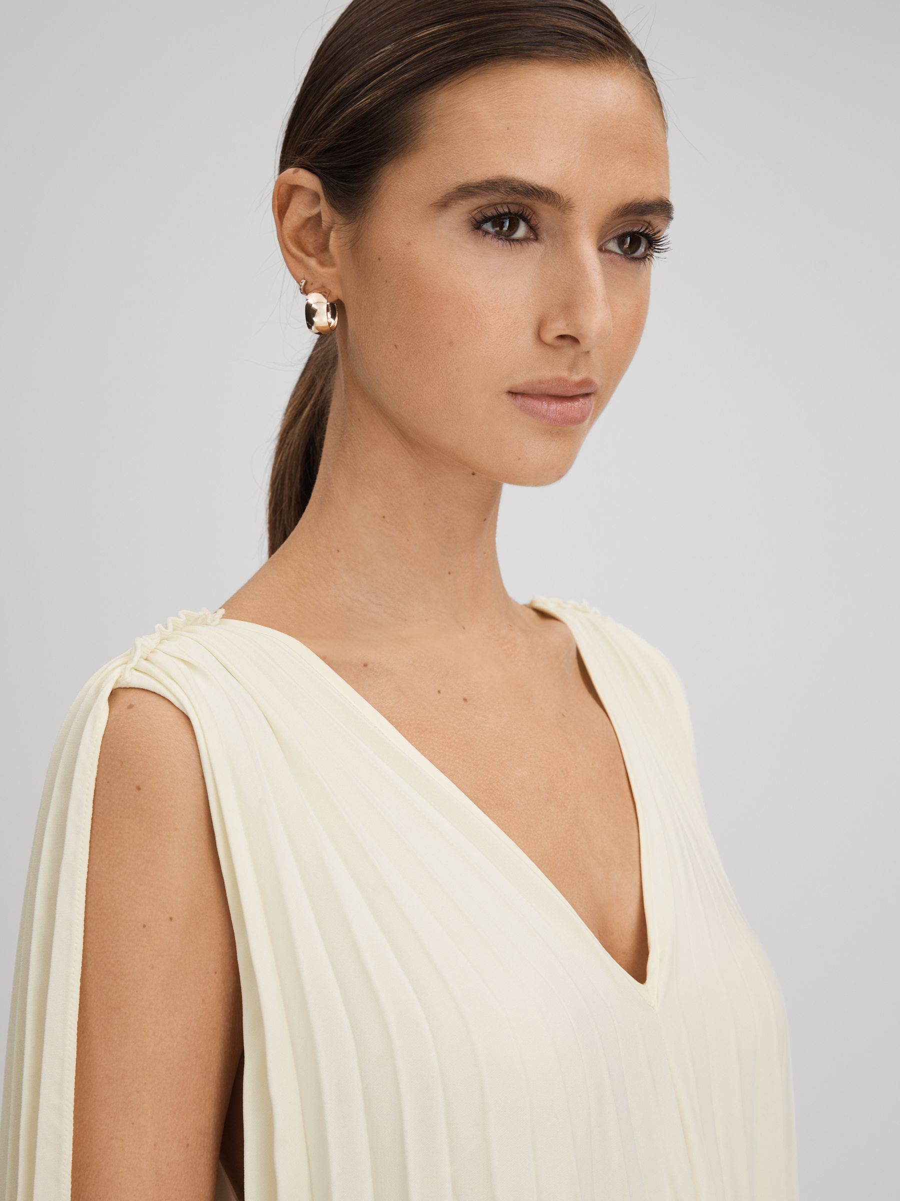 Pleated Cape Sleeve Midi Dress in Lemon