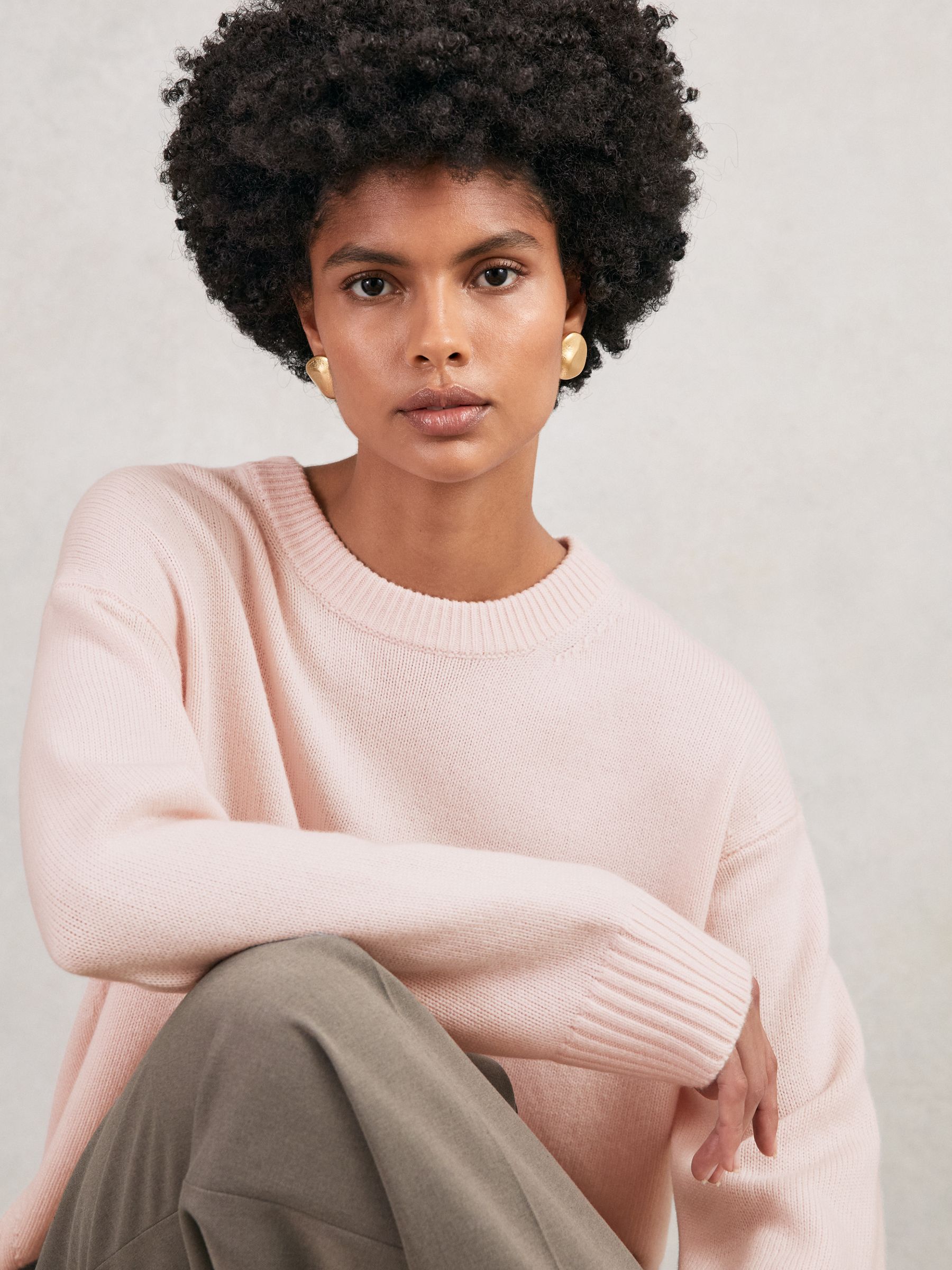 Wool-Cashmere Crew-Neck Jumper in Pink