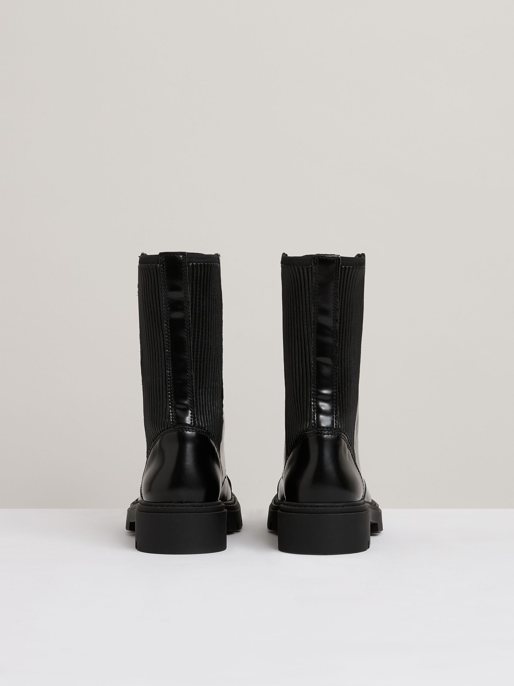 Leather Zip-Front Ankle Boots in Black