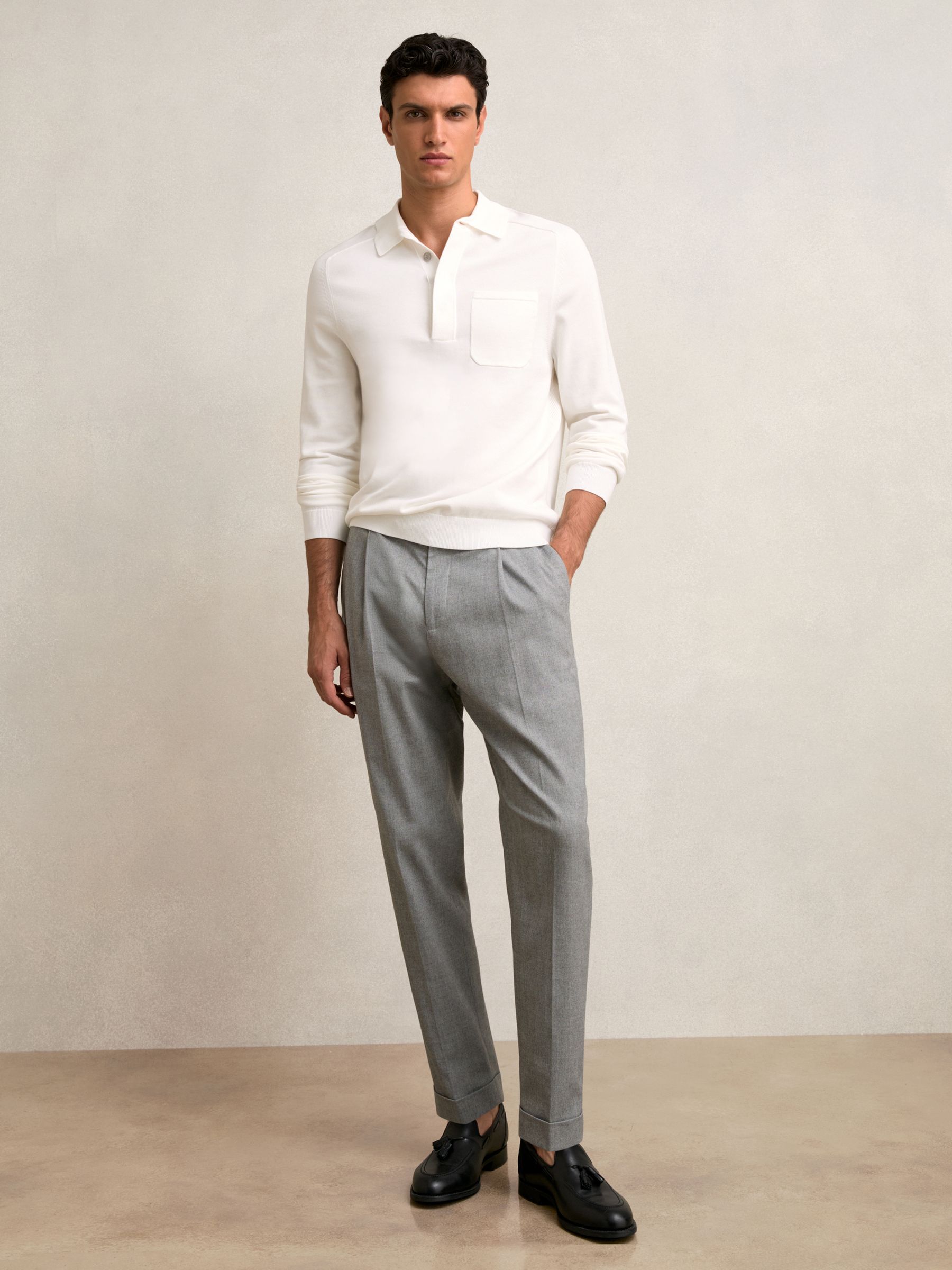 Cotton Concealed-Placket Polo Shirt in White