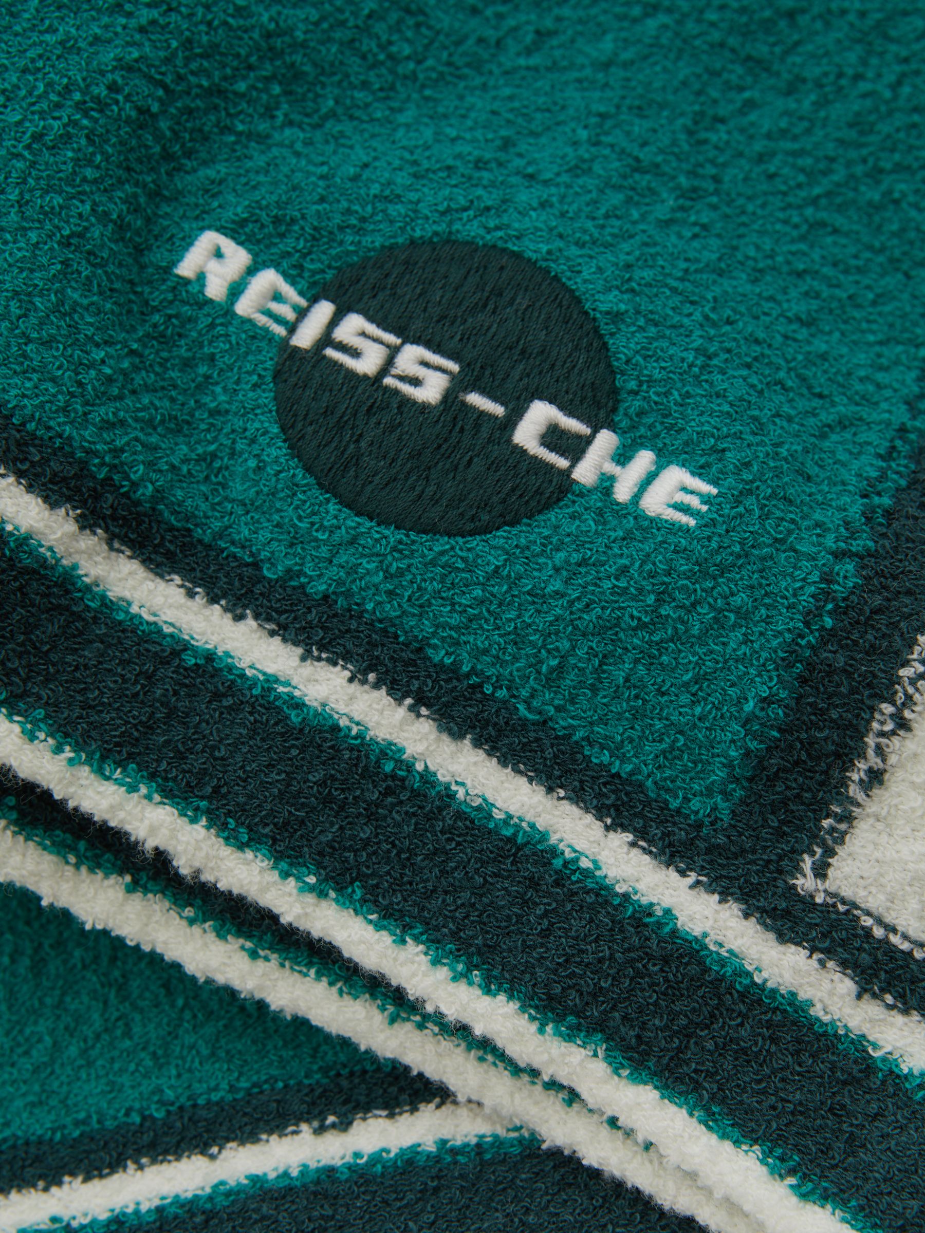 Reiss | Ché Towelling Drawstring Shorts in Green/White