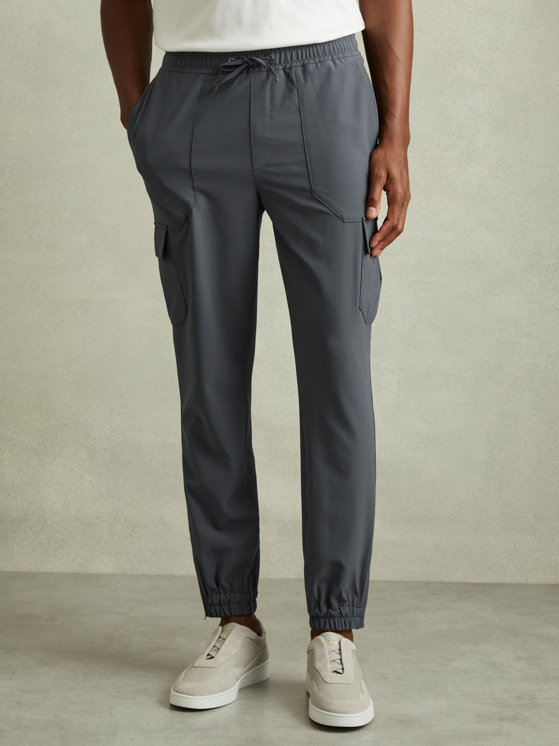 Elasticated Cargo Trousers in Airforce Blue