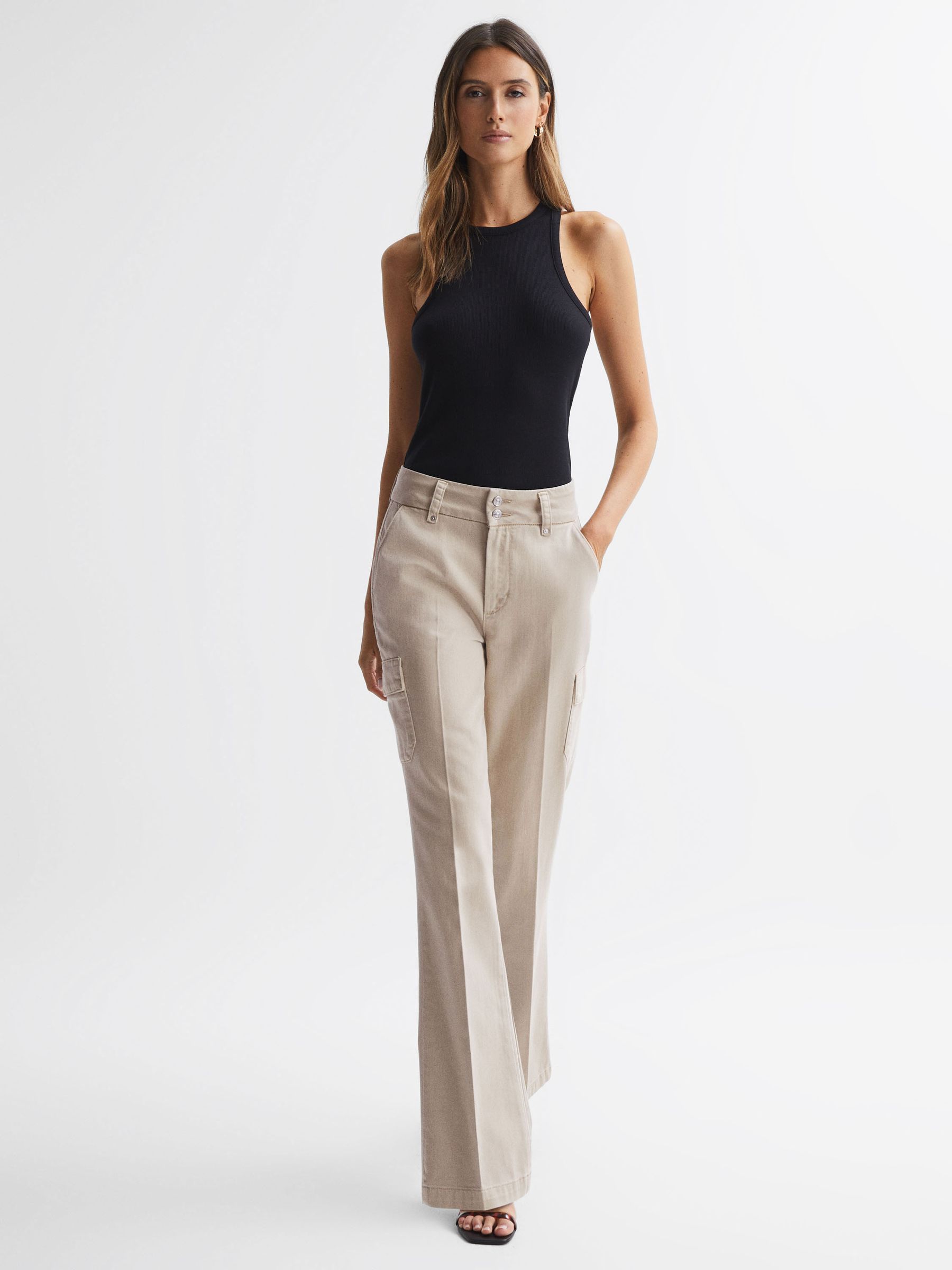 Paige Flared Cargo Trousers in Vintage Warm Sand