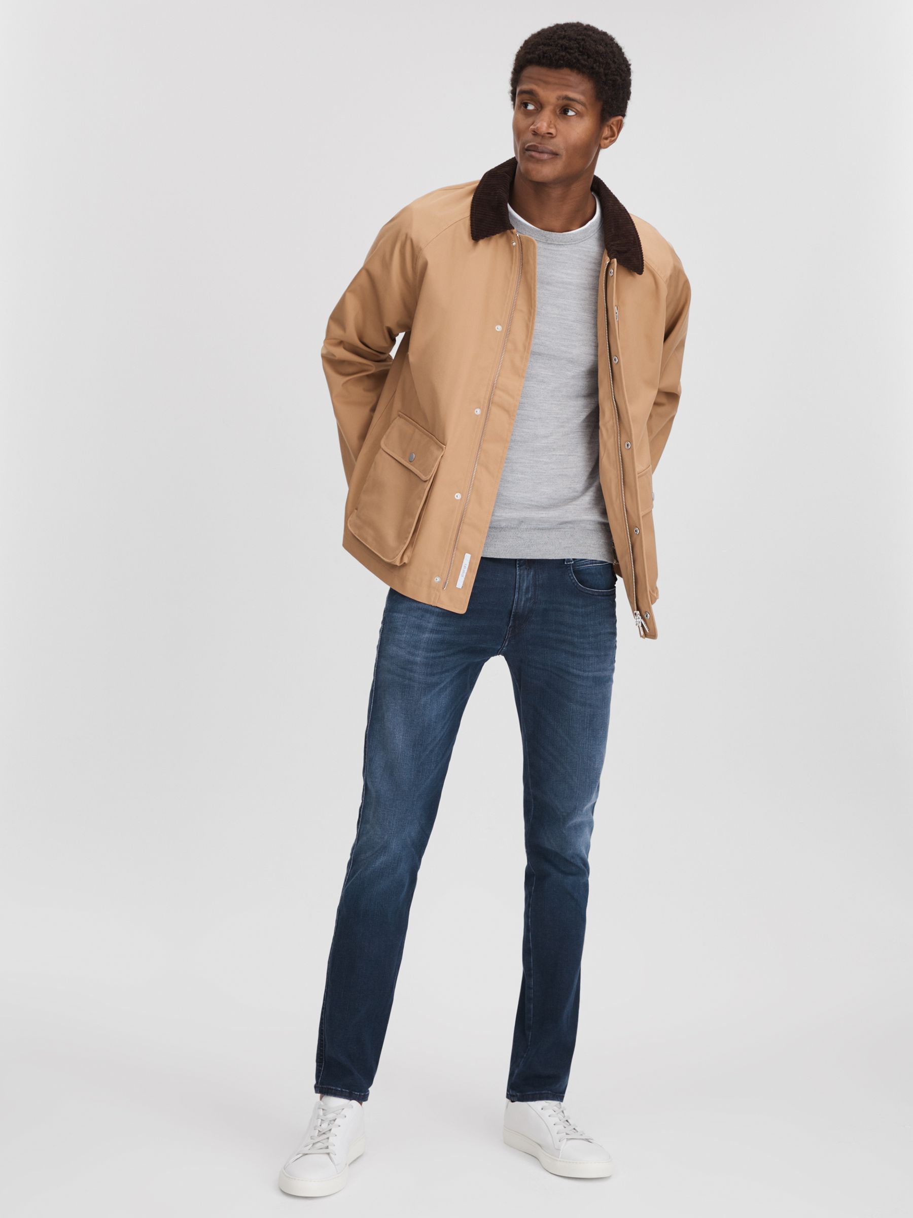 Slim Fit Washed Jeans in Dark Blue