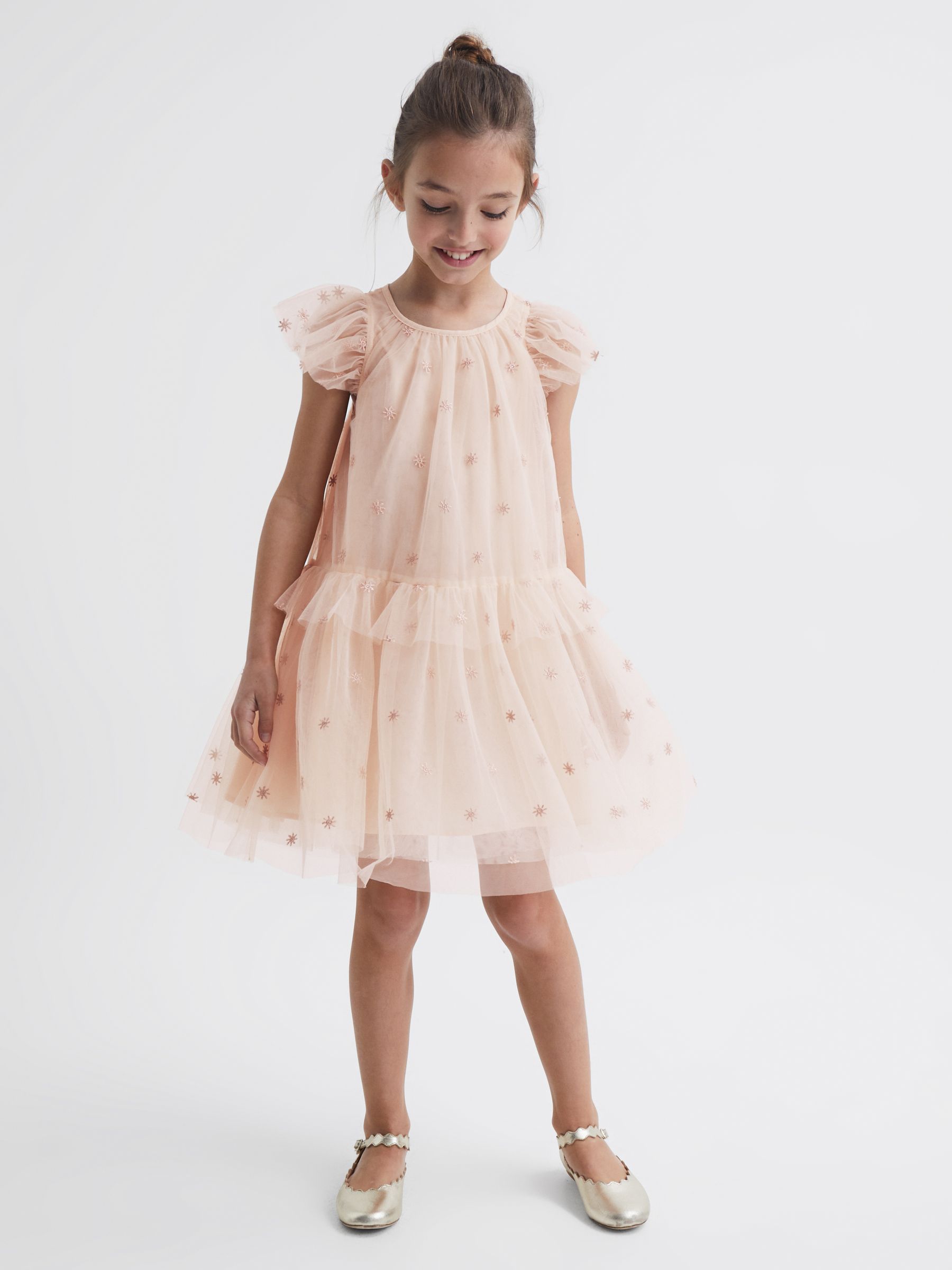 9-12 yrs Tulle Embroidered Dress in Pale Pink