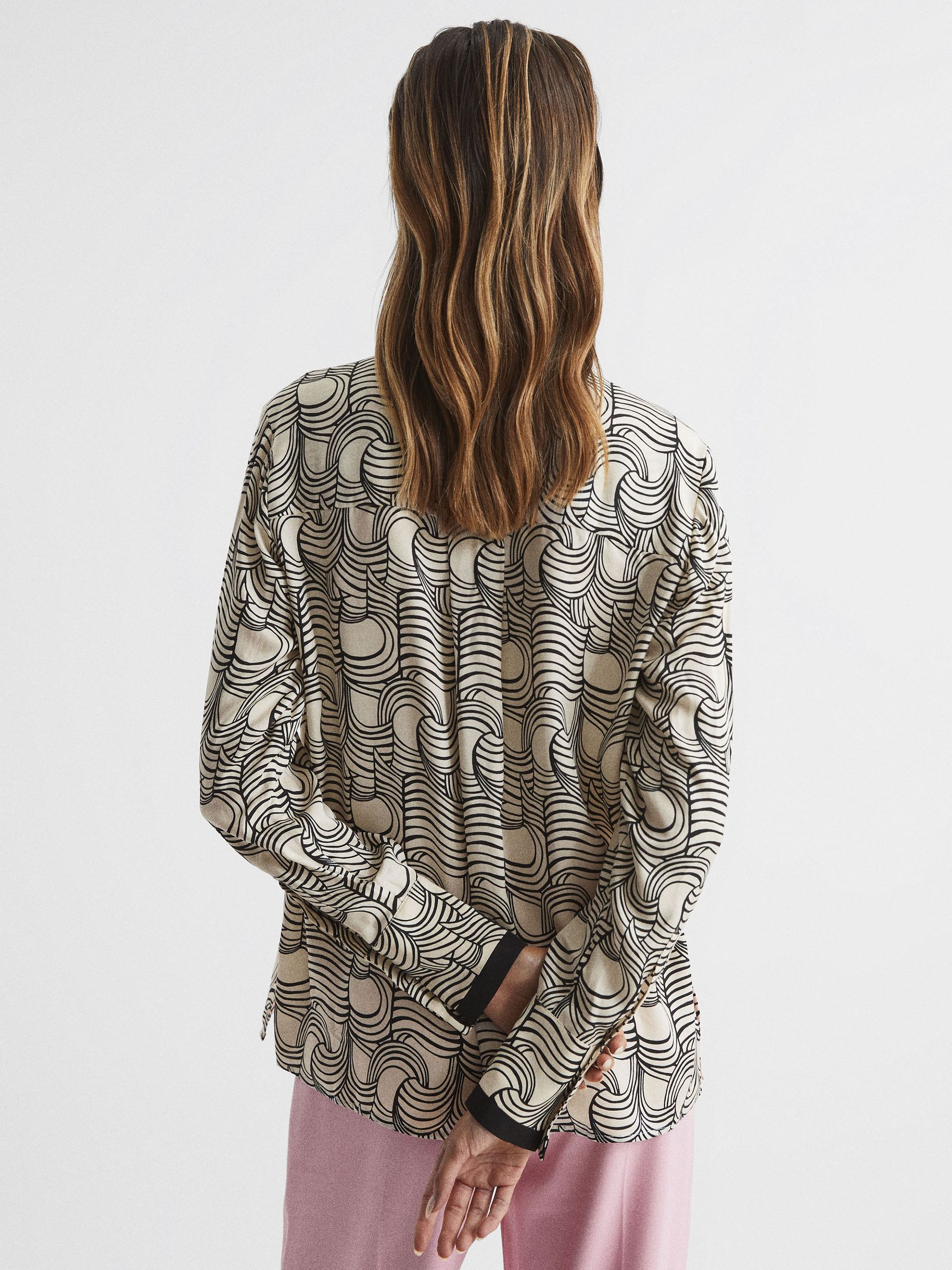 Swirl Print Shirt Blouse in Cream/Black