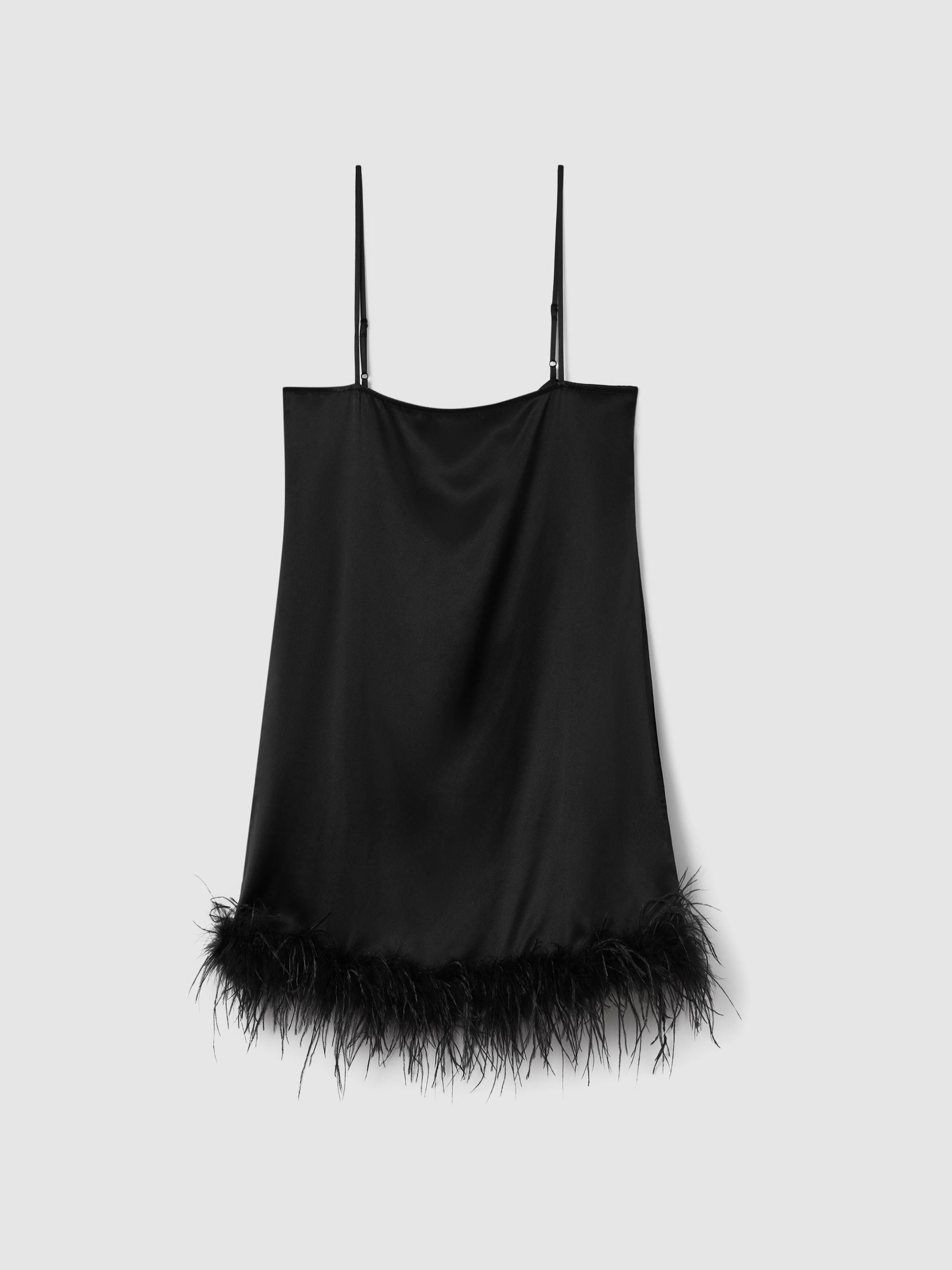 Maison Essentiele Silk Feather Trim Nightdress in Black
