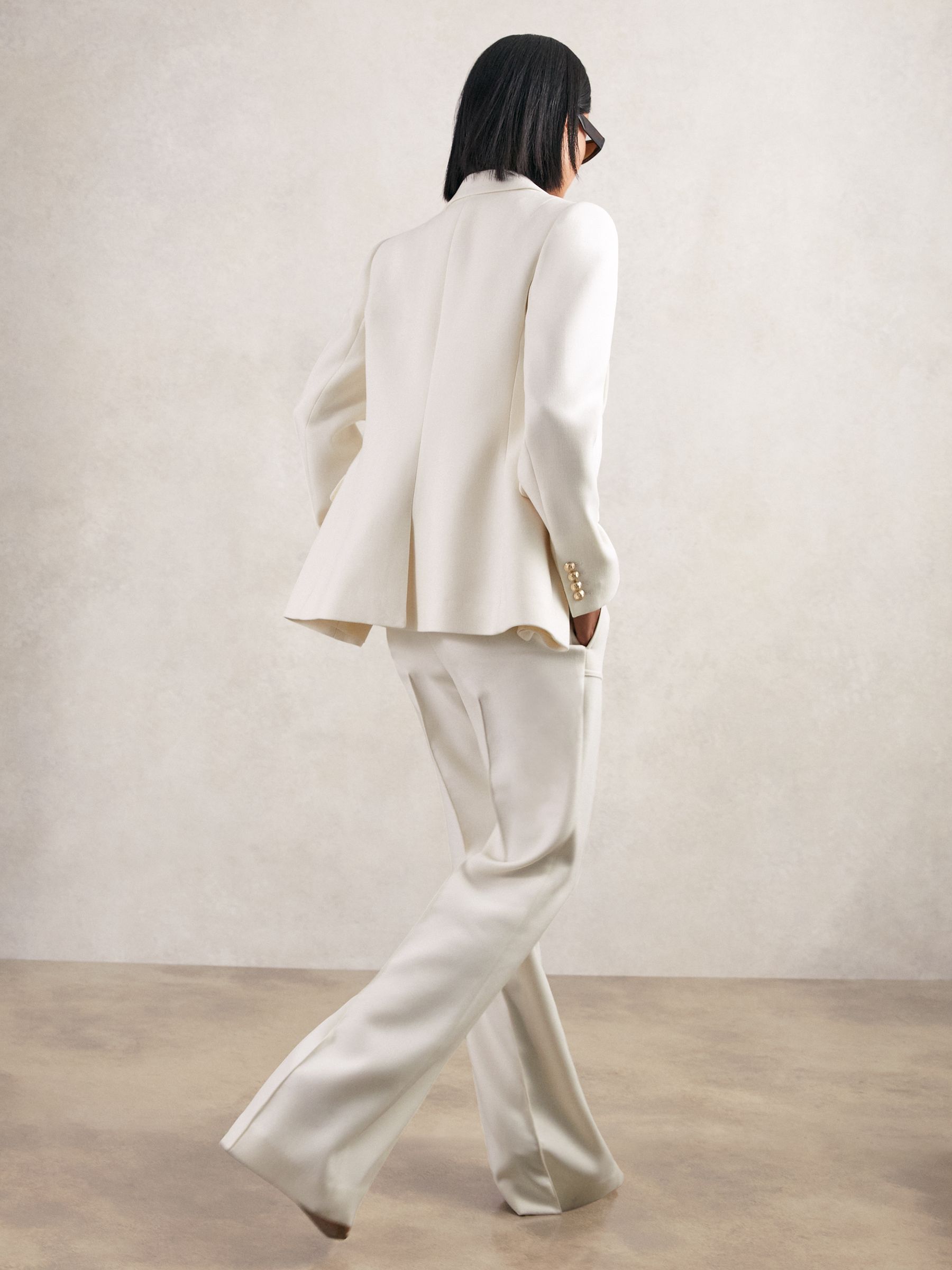 Petite Double-Breasted Twill Suit Blazer With Wool in White