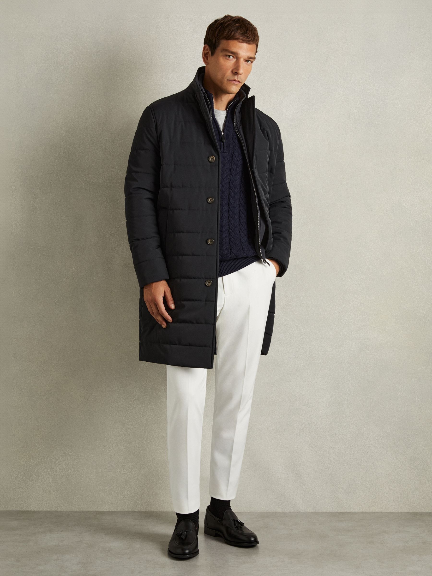Longline Quilted-Shell Coat with Inner Gilet in Navy