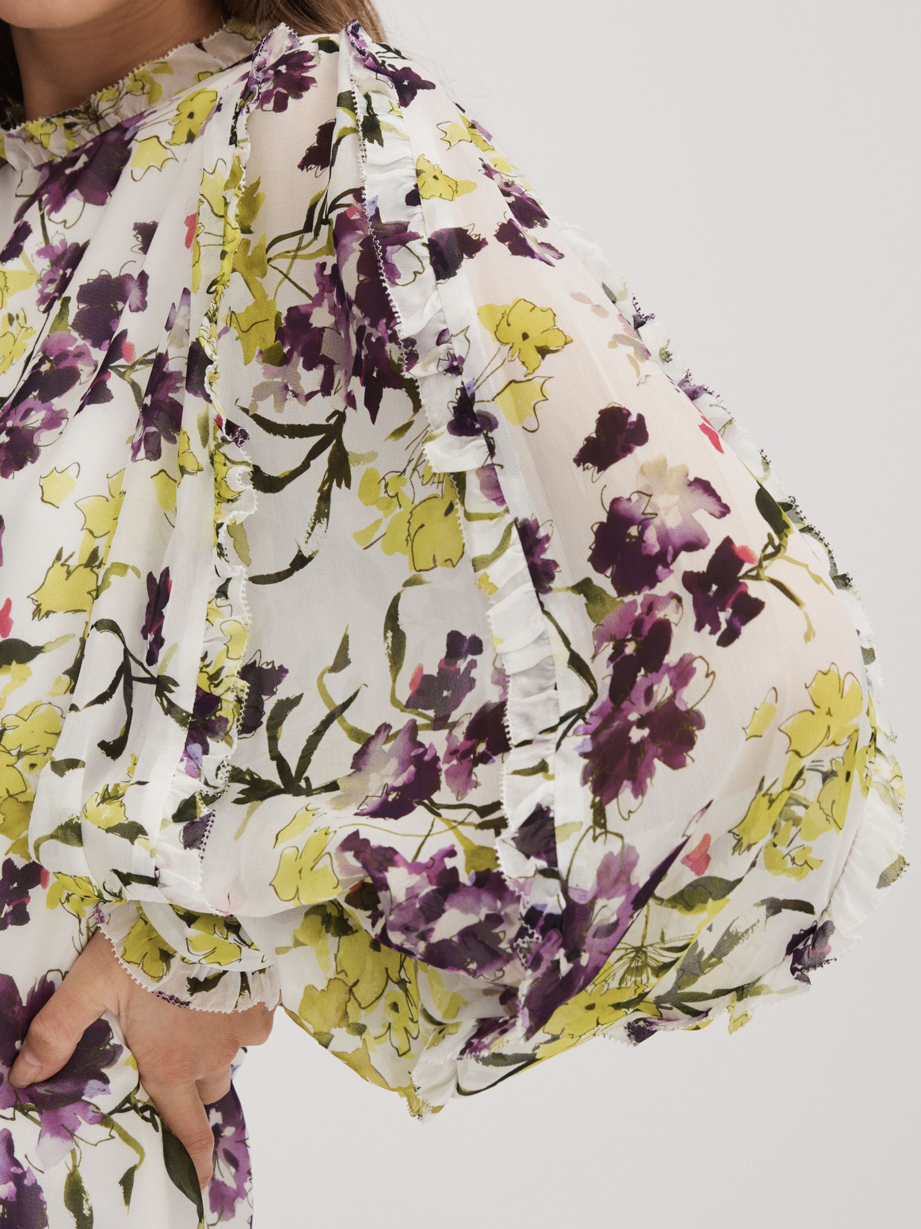 Florere Printed Blouson Sleeve Mini Dress in Ivory/Multi