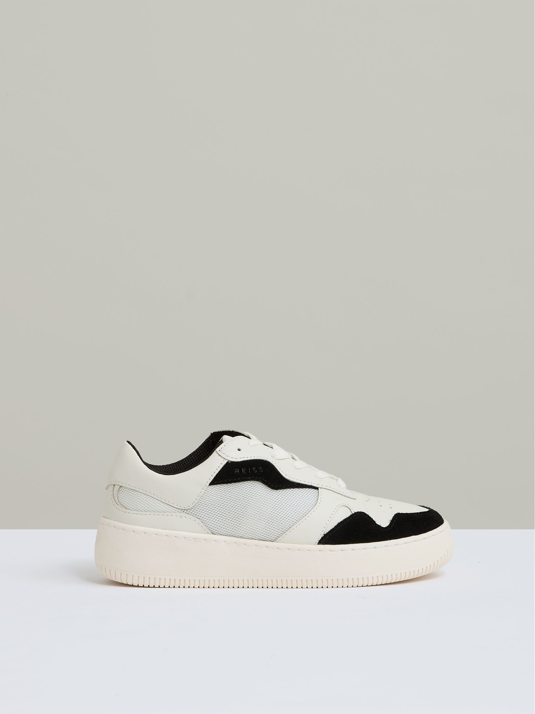 Leather And Mesh Platform Trainers in Black/White