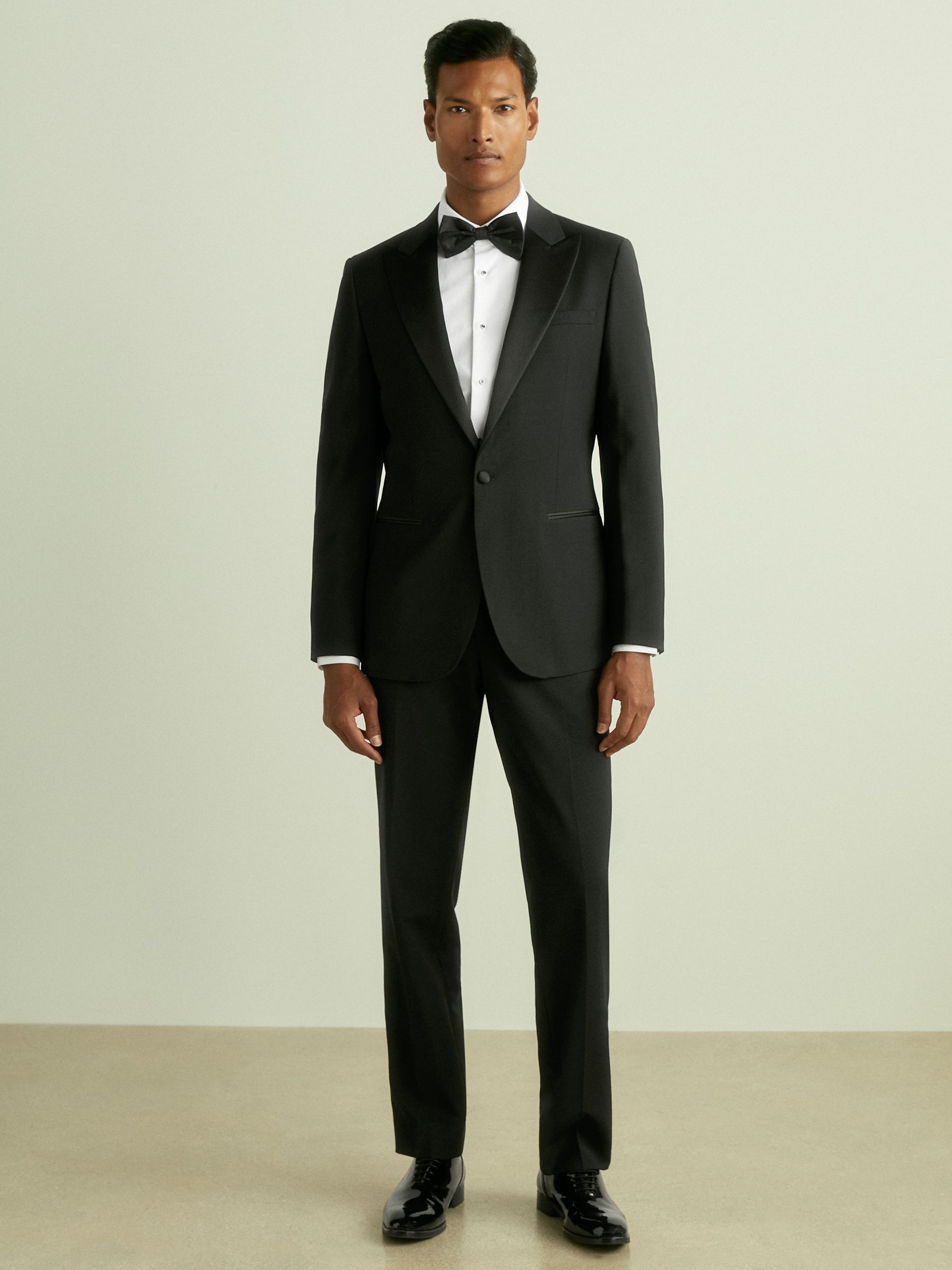 Regular Fit Single Breasted Tuxedo Jacket in Black