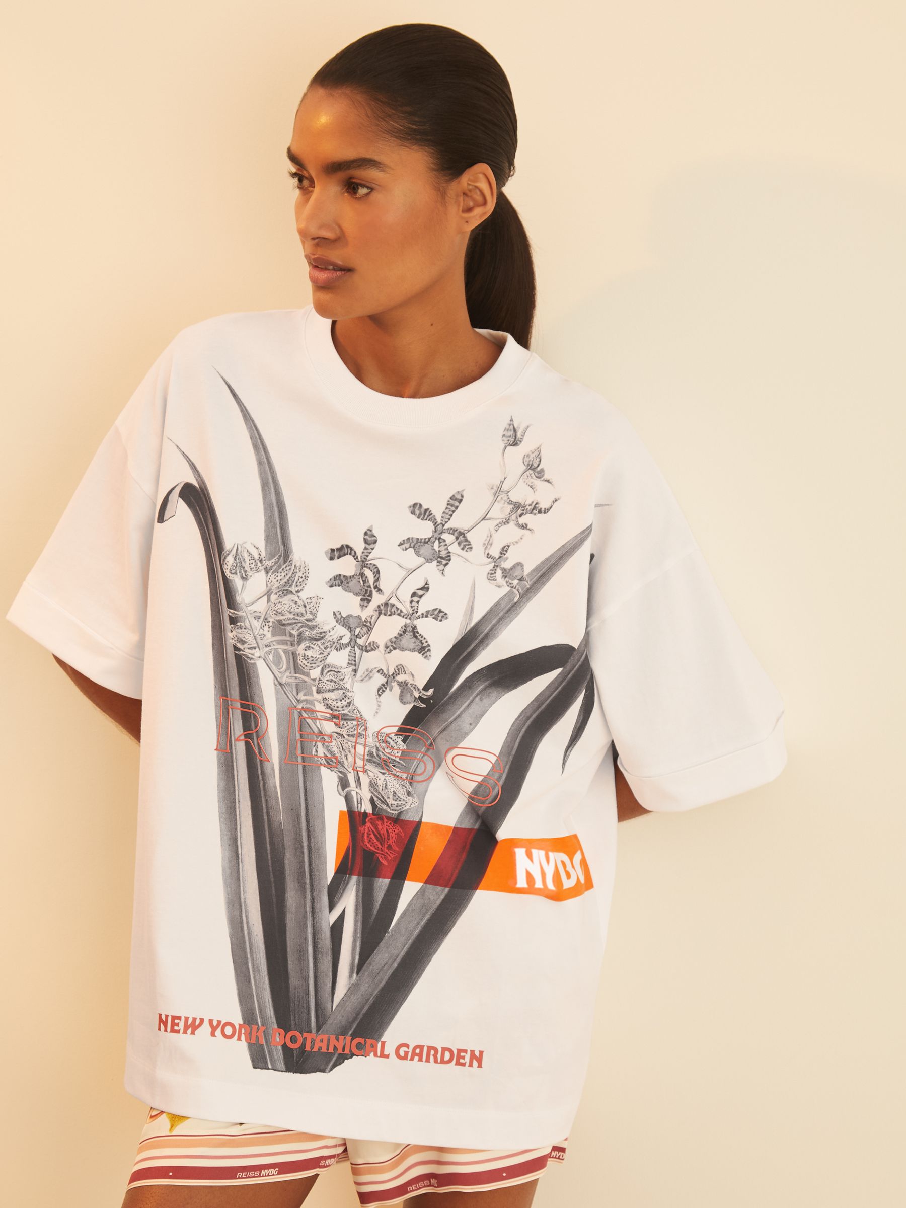 Reiss | NYBG Floral Oversize T-Shirt in Ivory