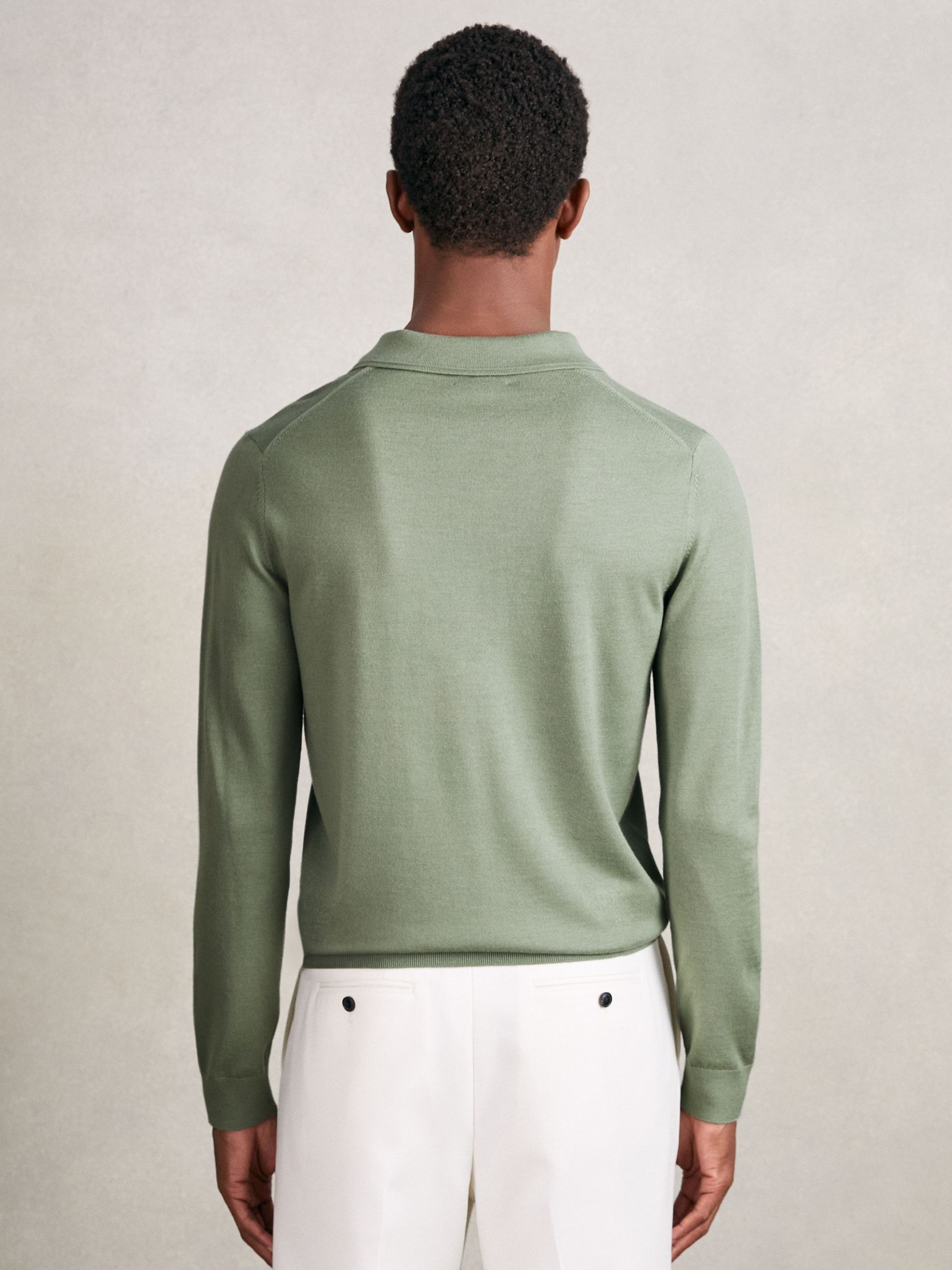 Merino Wool Long-Sleeve Polo Shirt in Harper Green