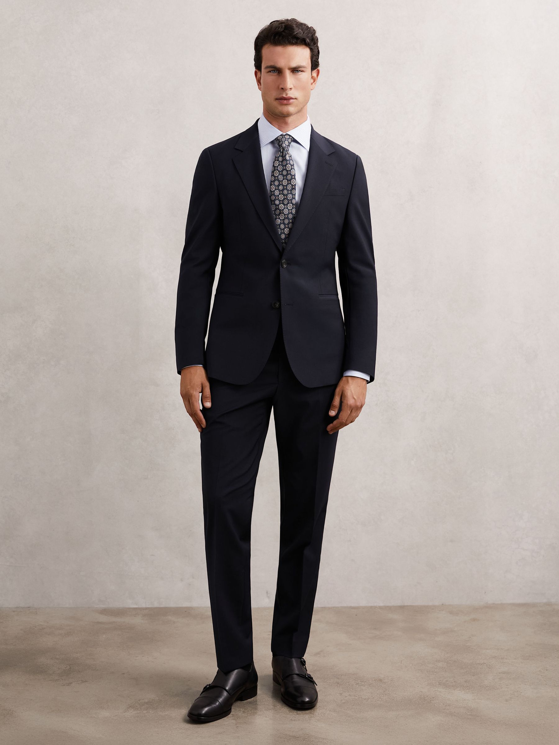 Wool-Blend Single-Breasted Suit Blazer Slim-Fit in Navy