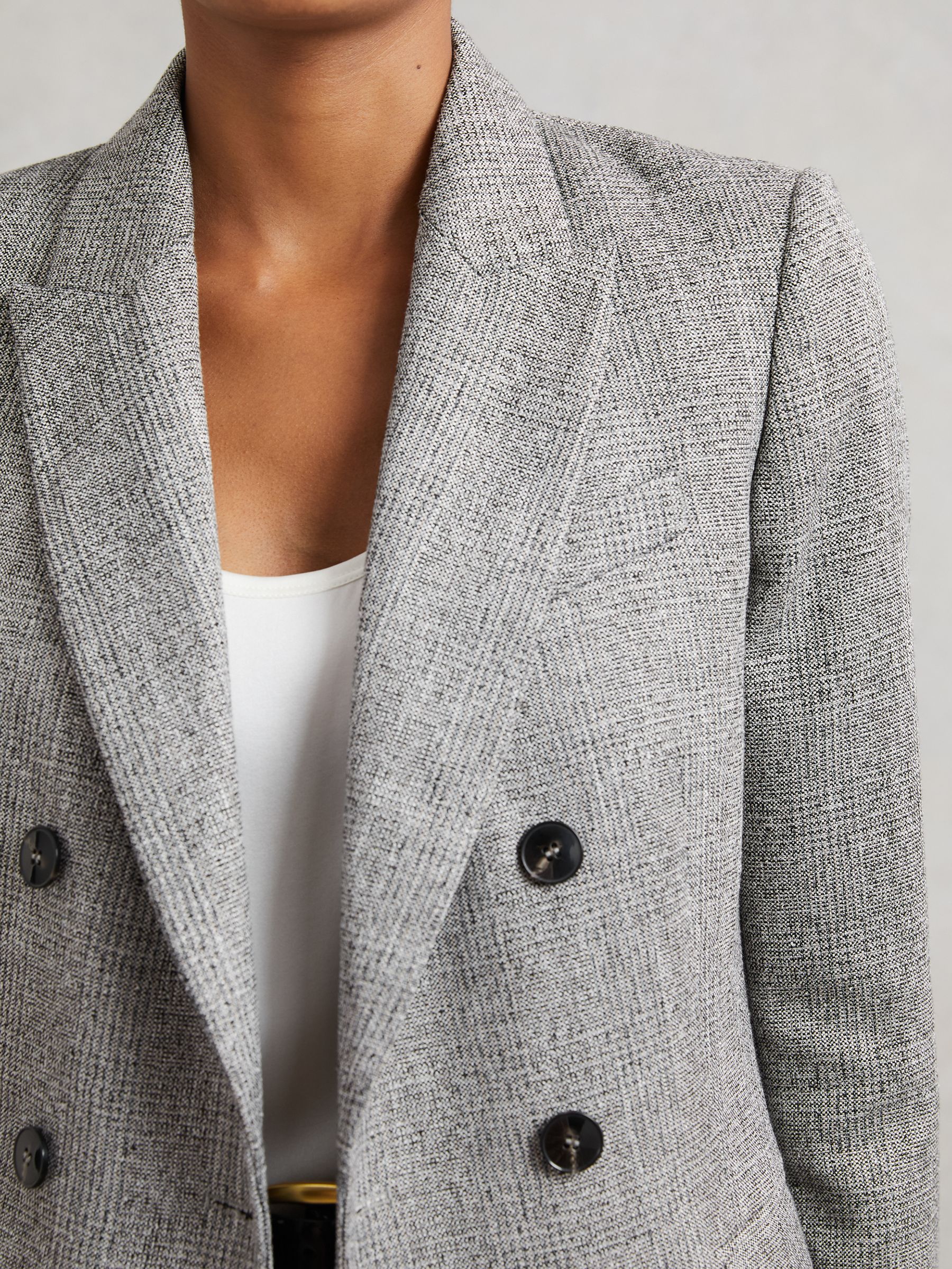 Double-Breasted Textured Suit Blazer in Grey