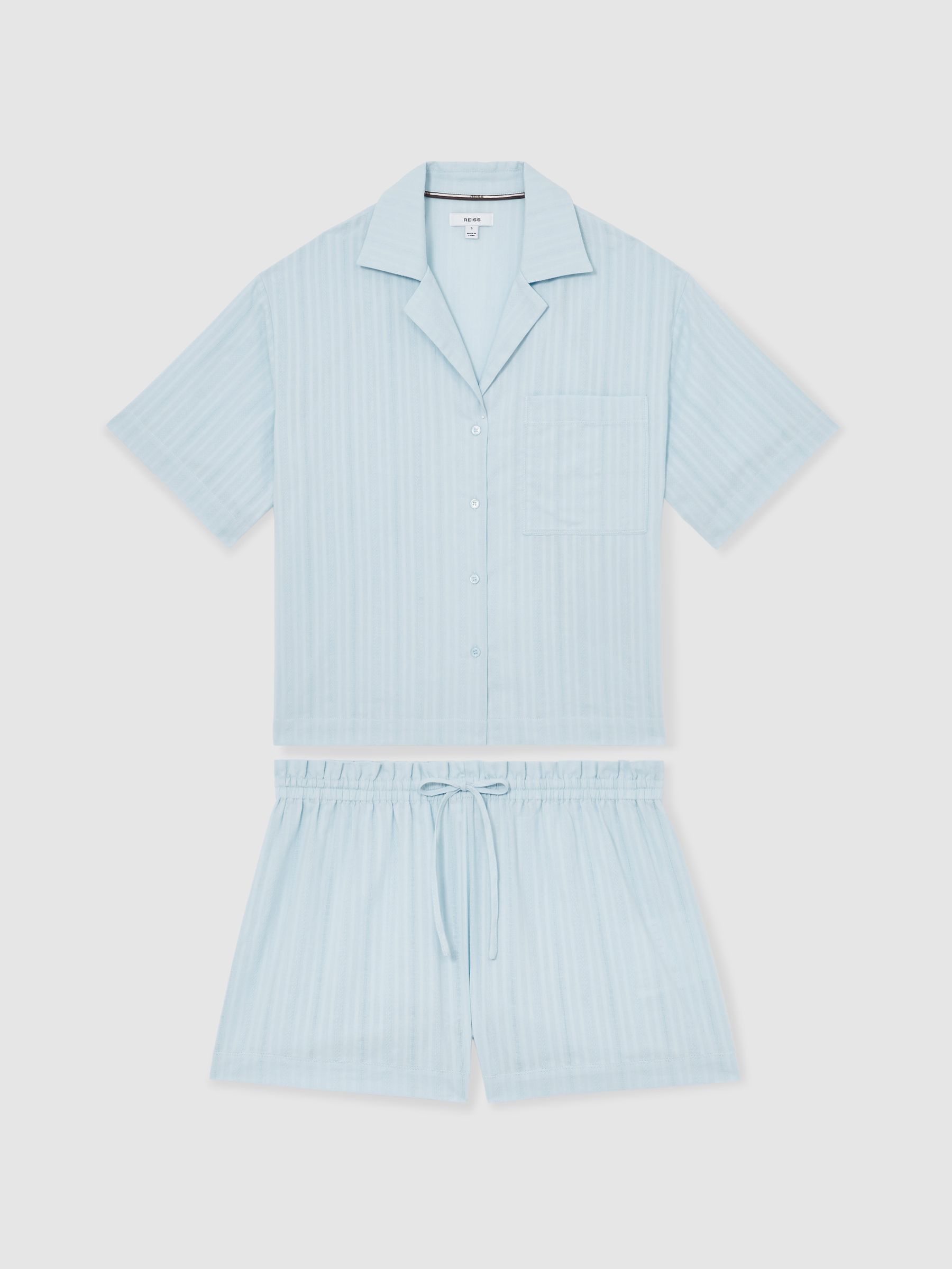 Cotton Pointelle Shirt and Shorts Set in Blue