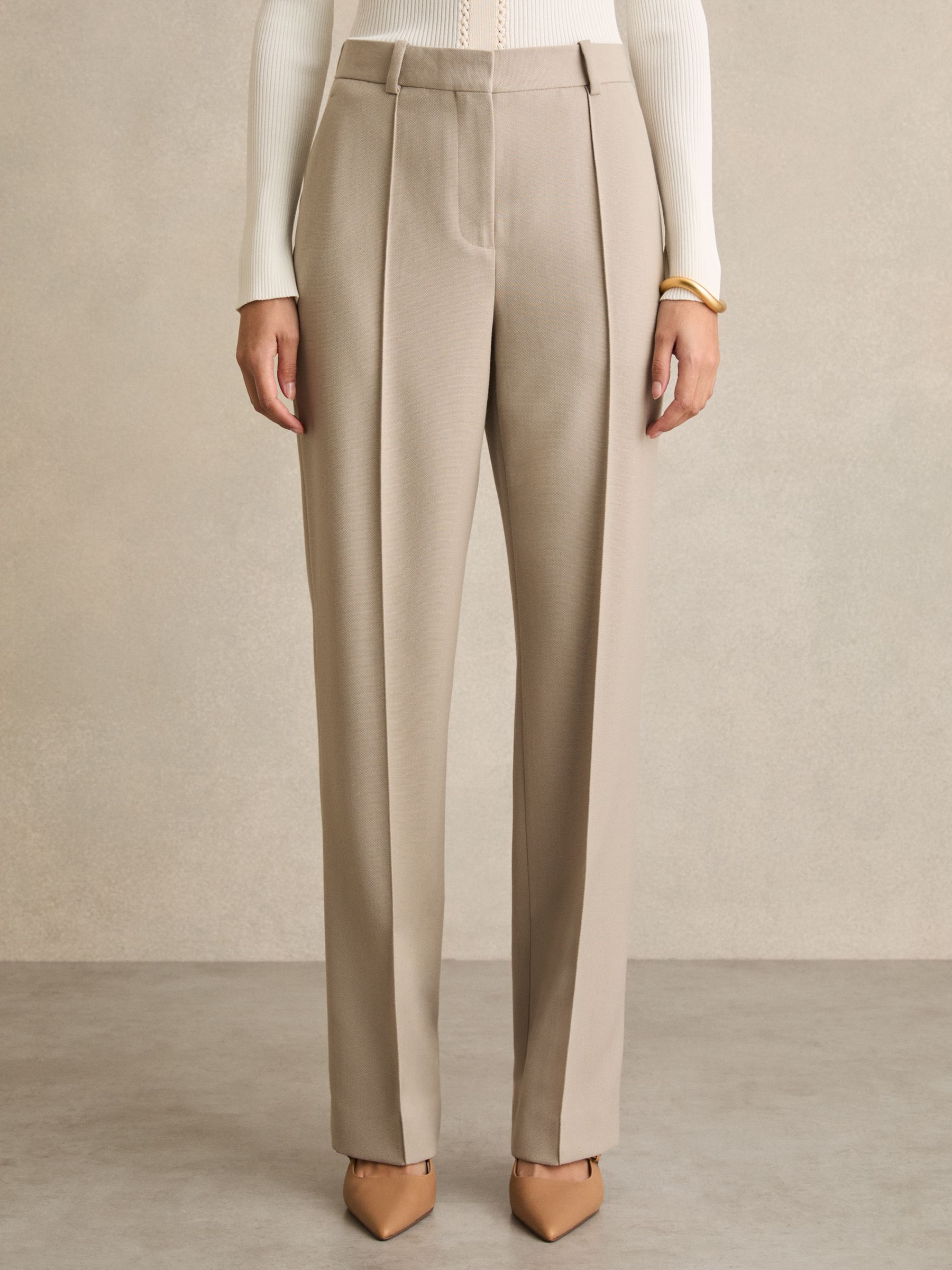 Petite Straight-Leg Textured  Wool-Blend Suit Trousers in Neutral