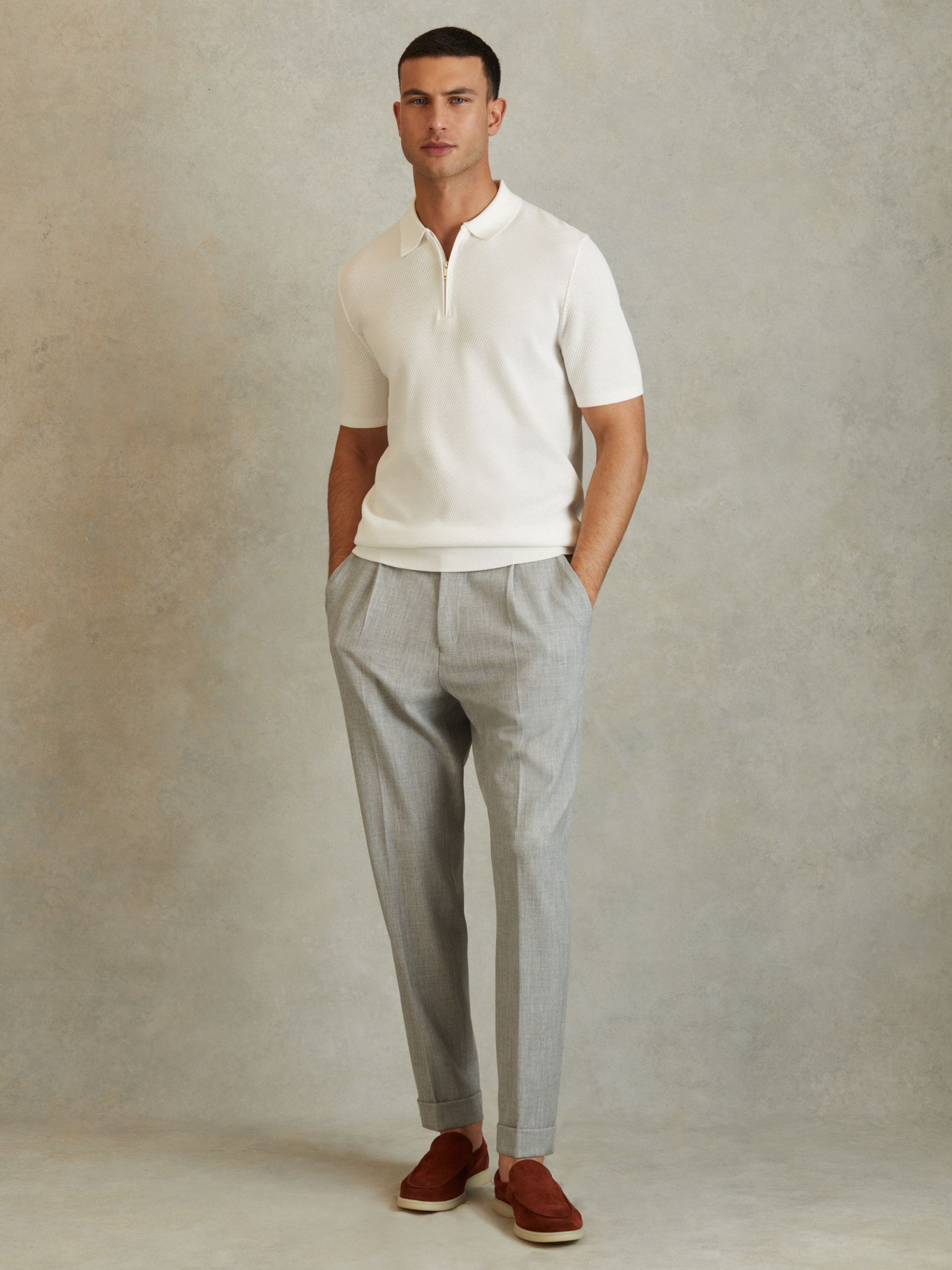 Textured Half-Zip Polo Shirt in White