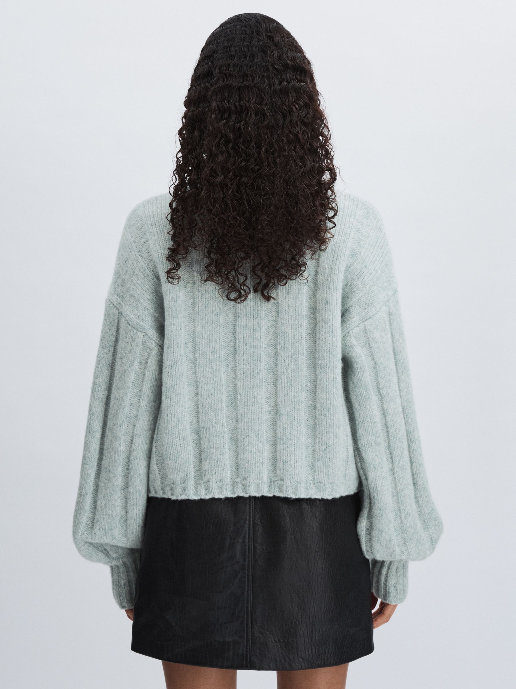 Paige Wool Blend Ribbed Roll Neck Jumper in Ocean