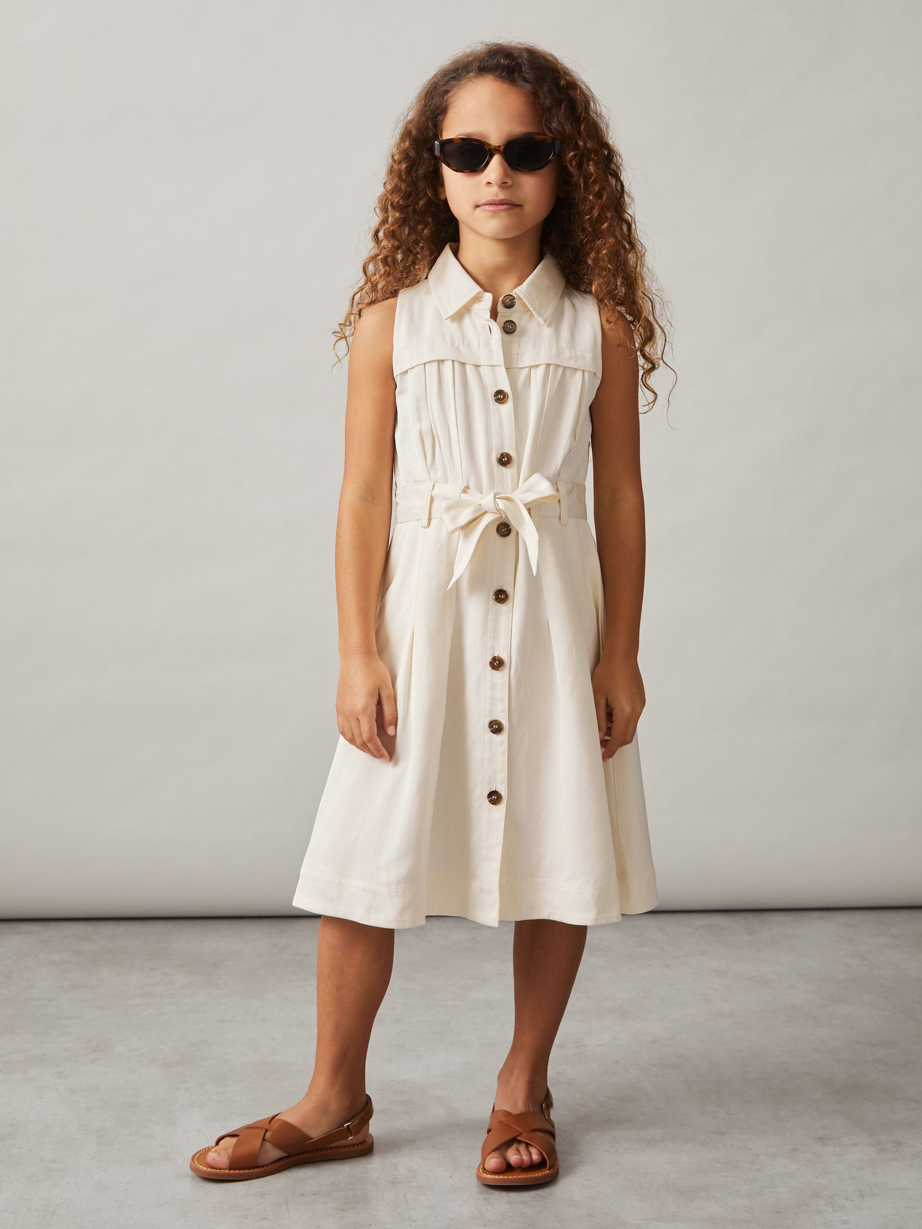 4-9 yrs Tie-Waist Collared Dress in Ivory