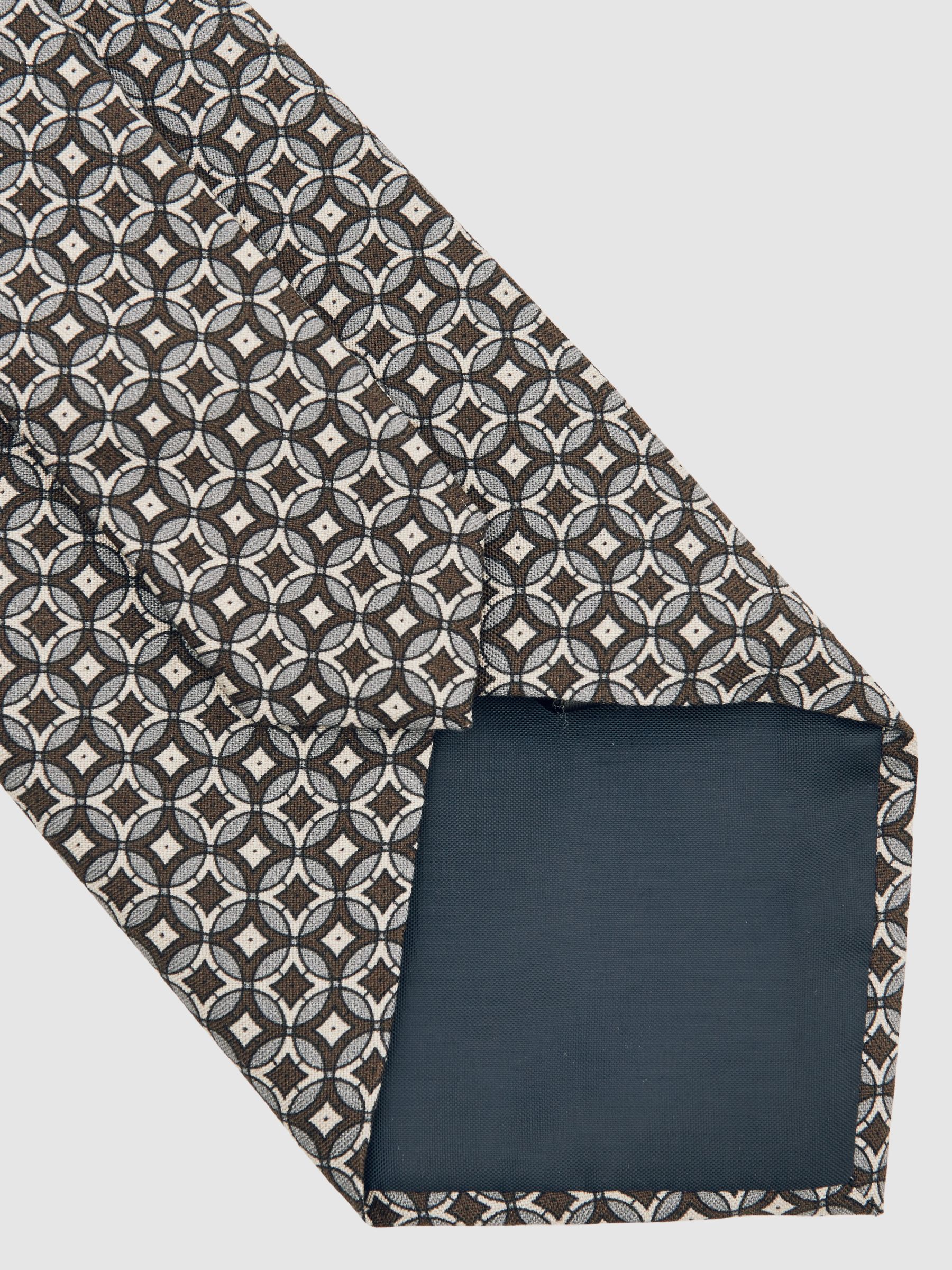 Silk Geometric-Print Tie in Chocolate Brown Multi