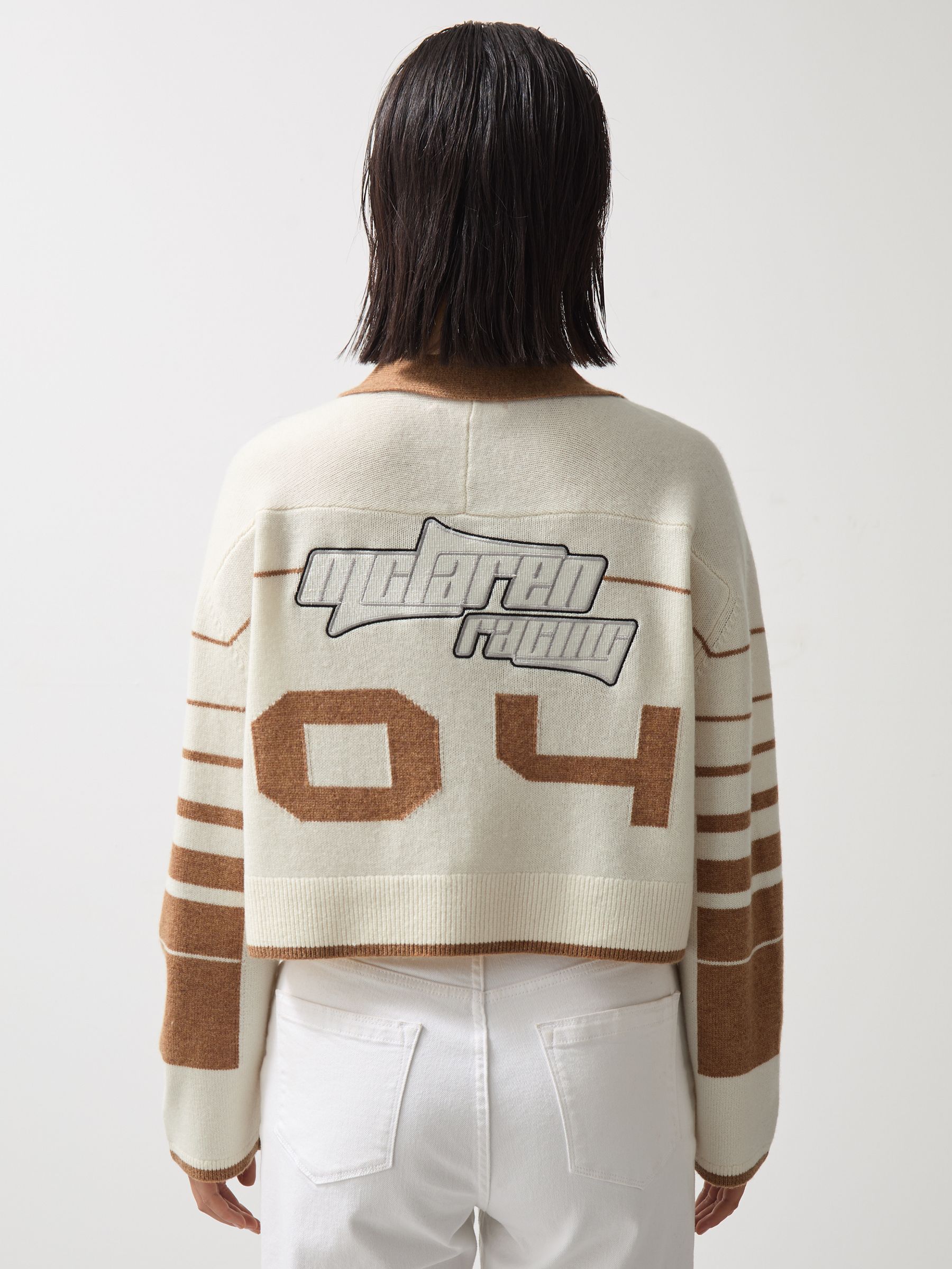 McLaren F1 Team Crop Varsity Cardigan in Off White/Camel