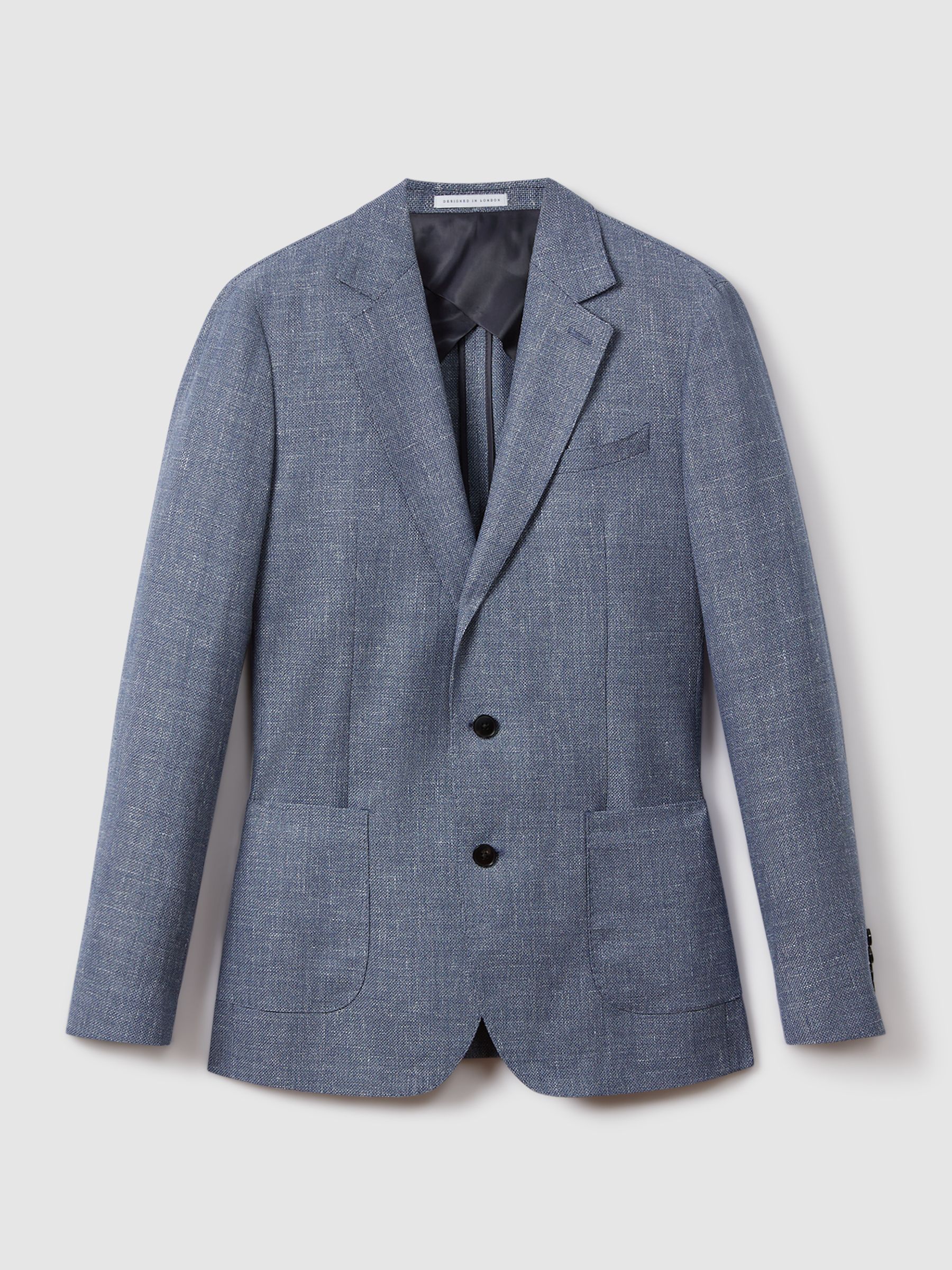 Slim Fit Single Breasted Wool Blend Blazer in Indigo