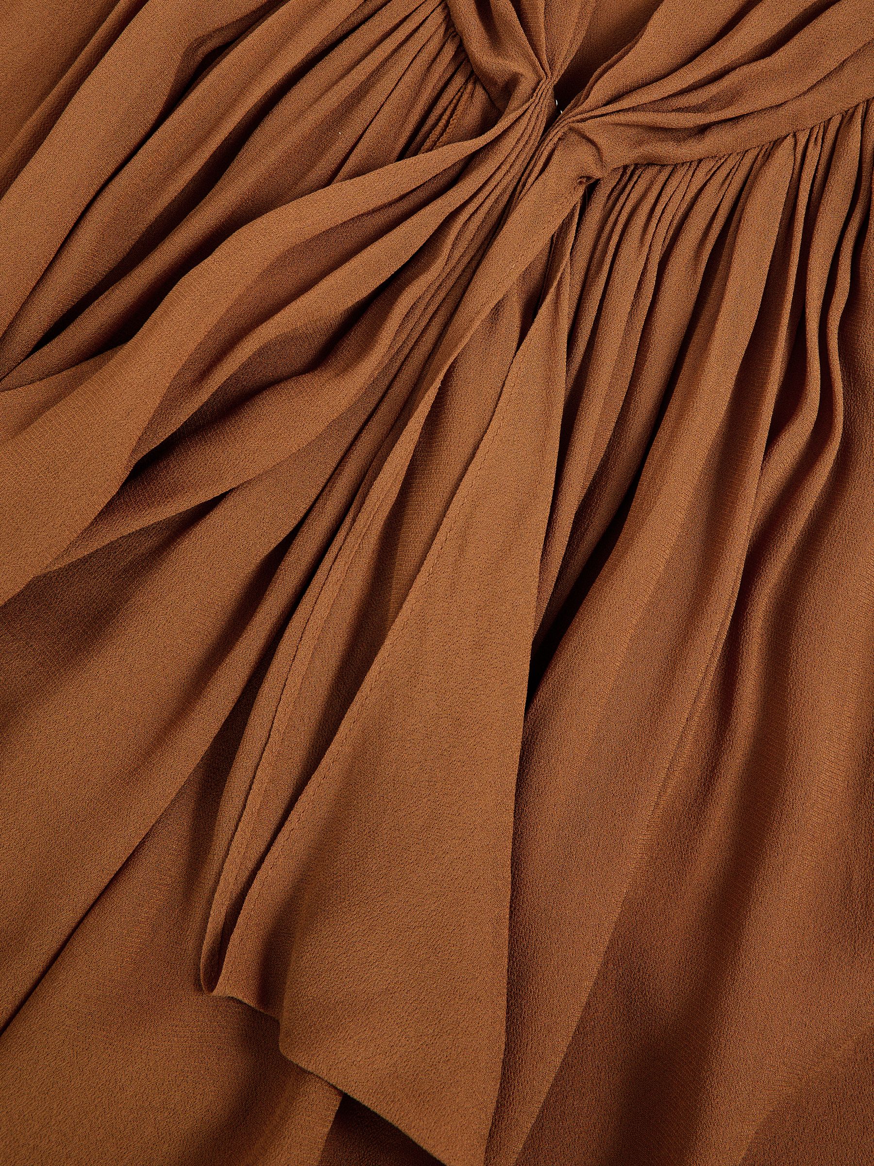 Crepe-Chiffon Ruffle Sleeveless Top in Tan Brown