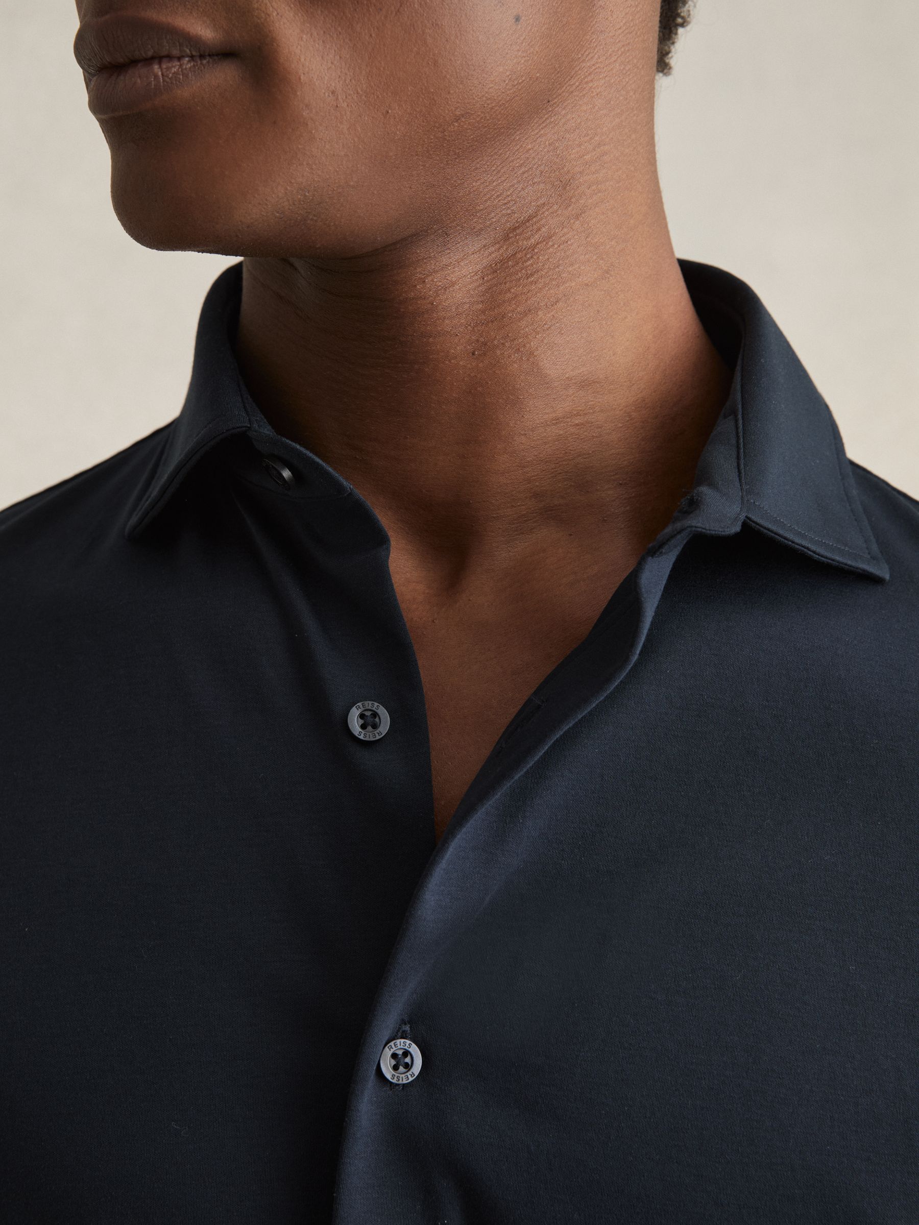 Air-Water Cotton Button-Through Shirt in Navy