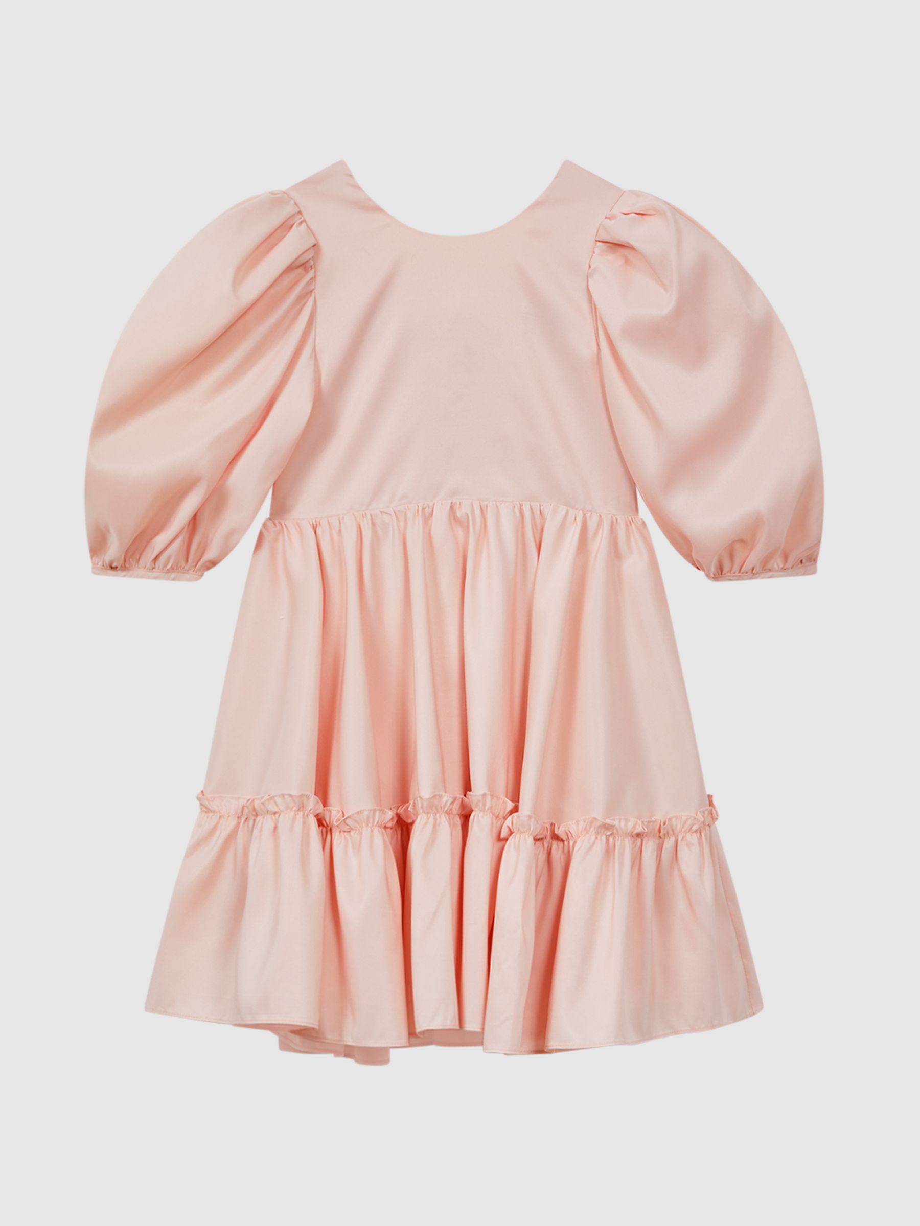 9-13 yrs Mini Puff Sleeve Ruffle Dress in Pink