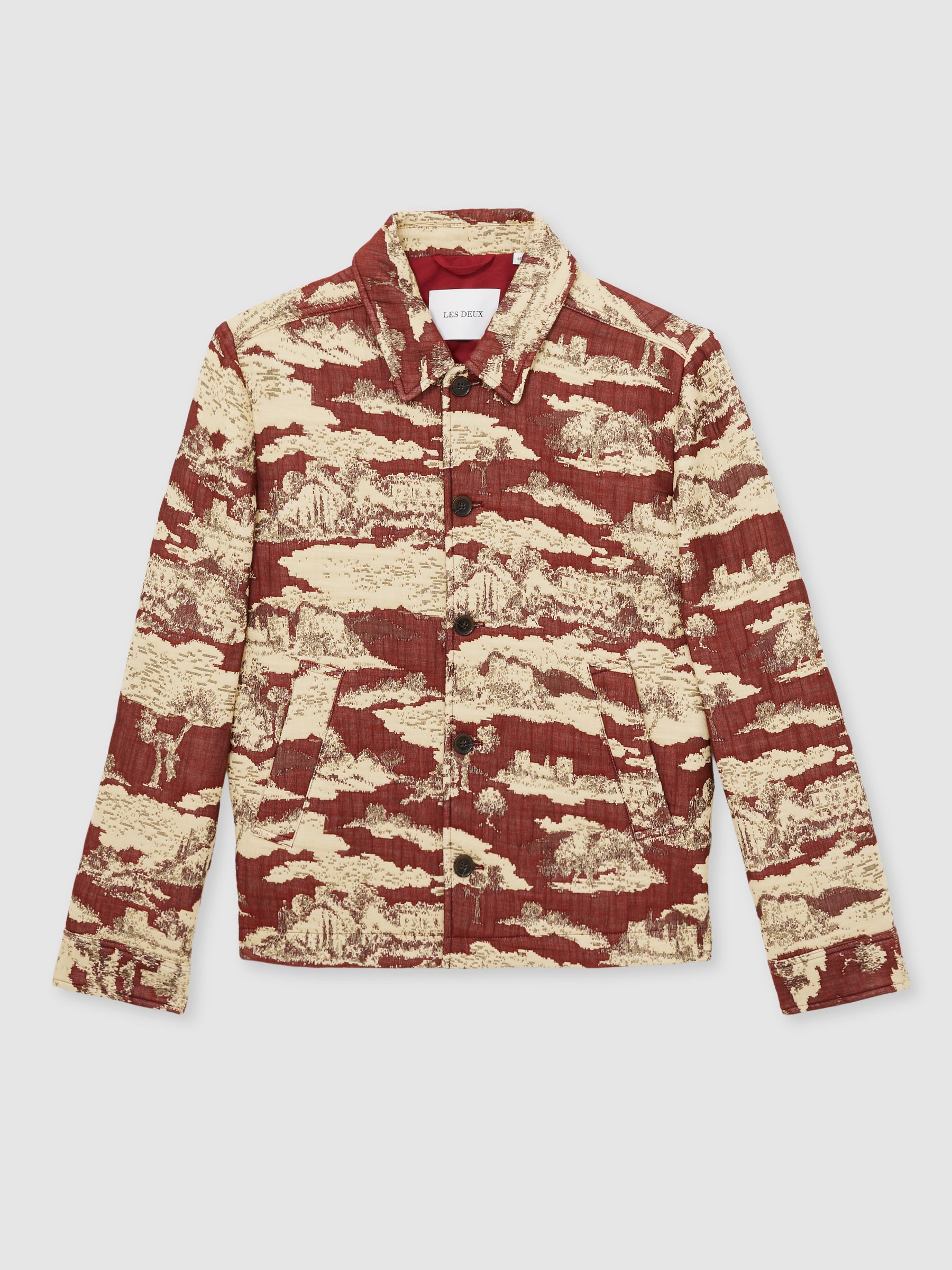 Les Deux Woven Ruins Overshirt in Red/Cream