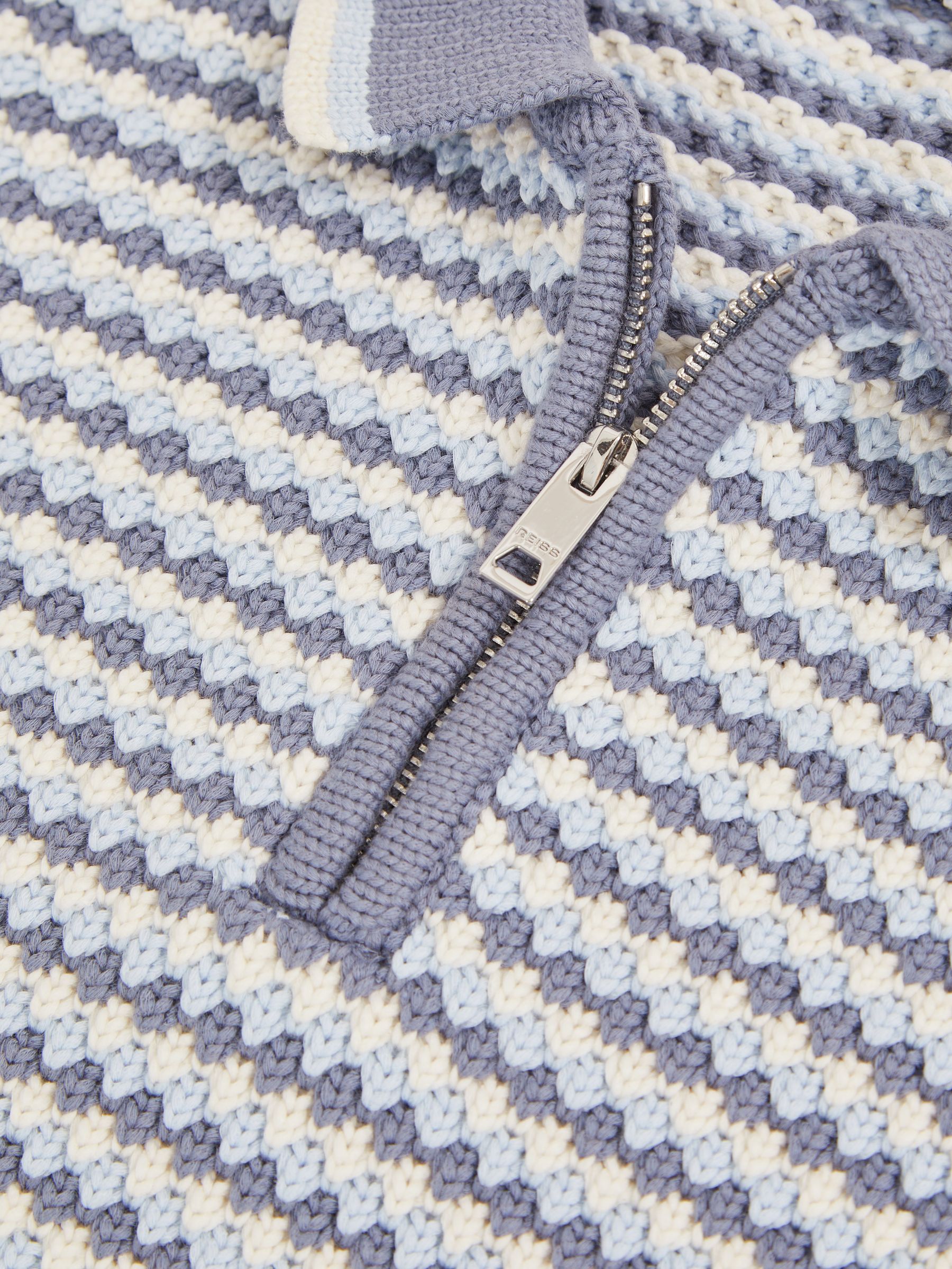 3-9 yrs Knitted Stripe Half-Zip Polo Shirt in Blue/White