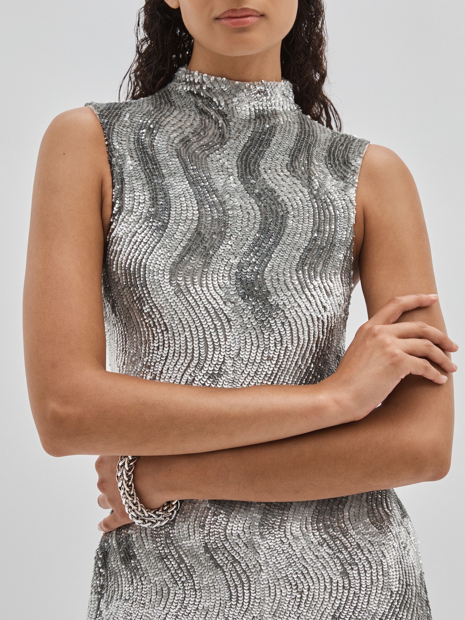 ILTA Keyhole-Back Sequinned Maxi Dress in Silver