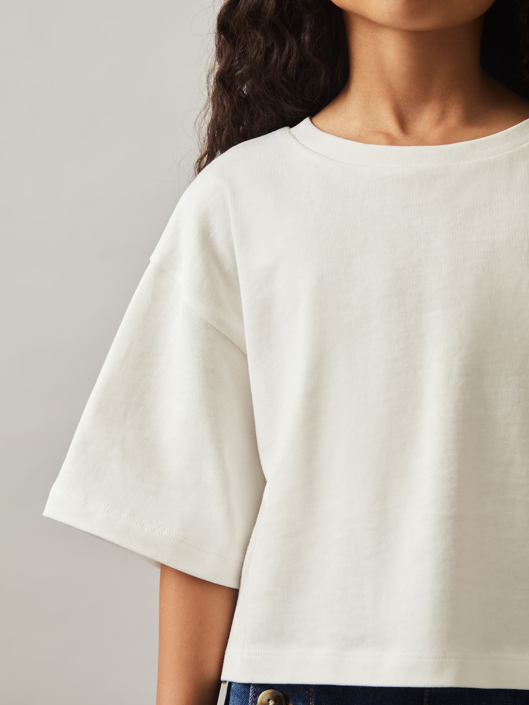 3-9 yrs Cotton Oversized Cropped T-Shirt in Ivory