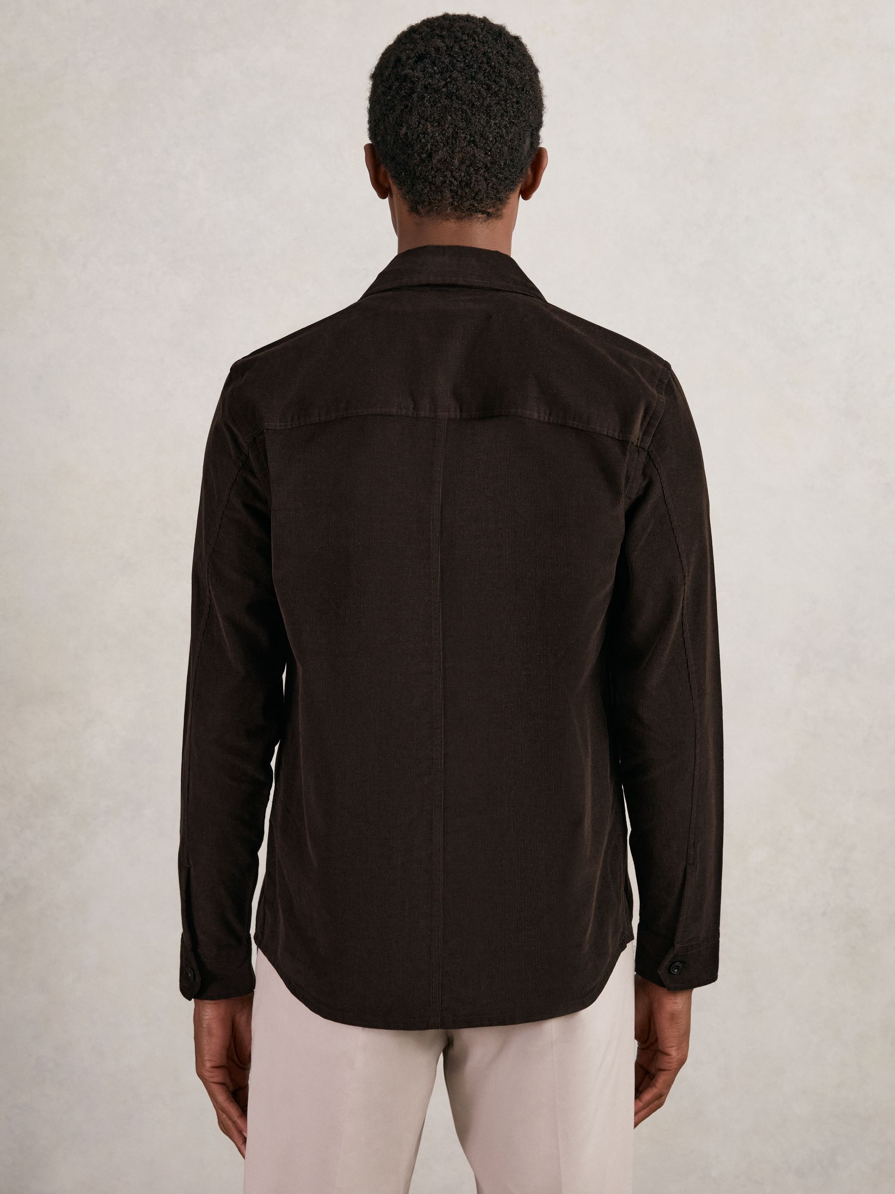 Cotton Corduroy Twin-Pocket Overshirt in Brown