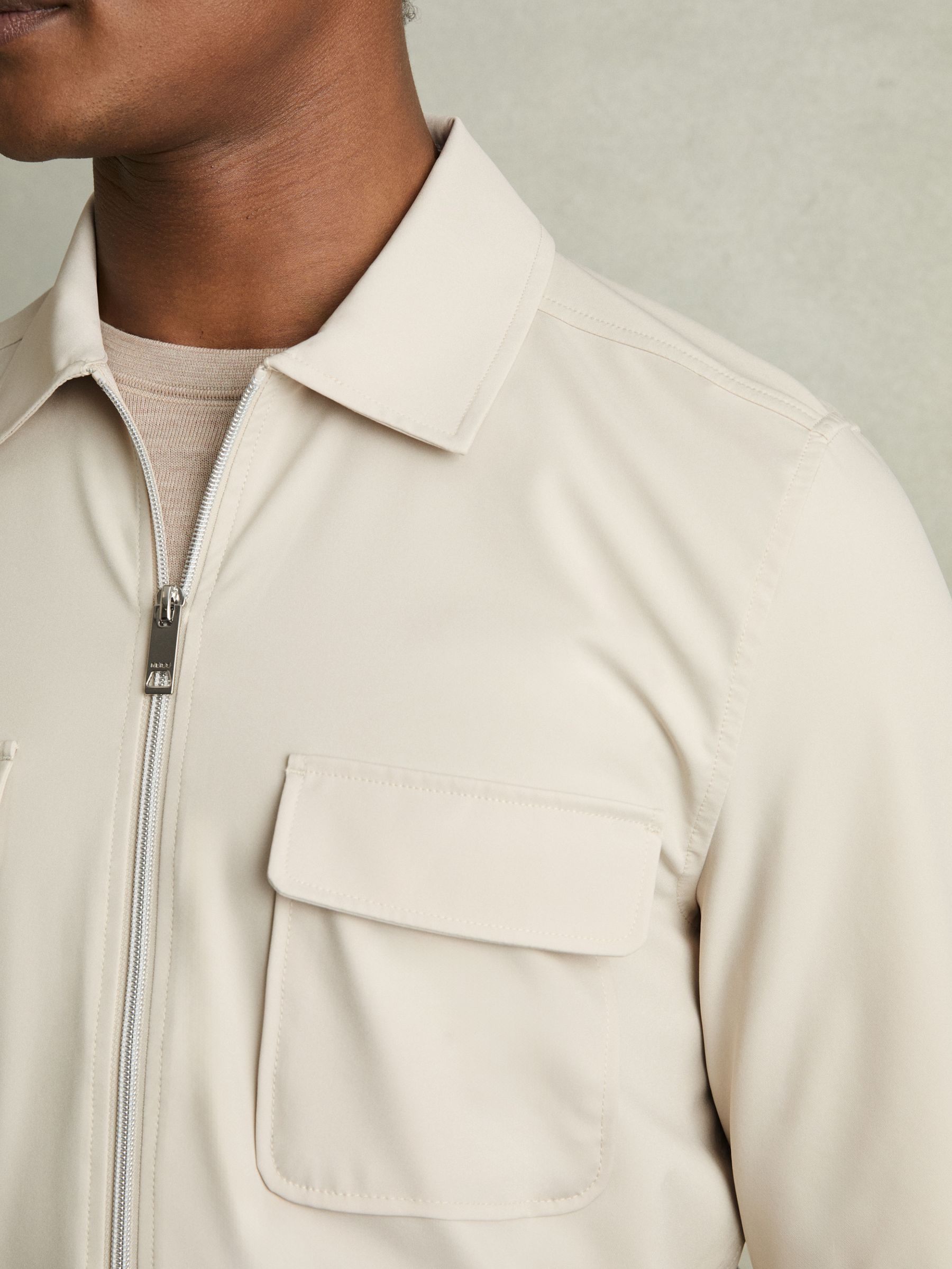 Technical Zip-Through Overshirt in Stone