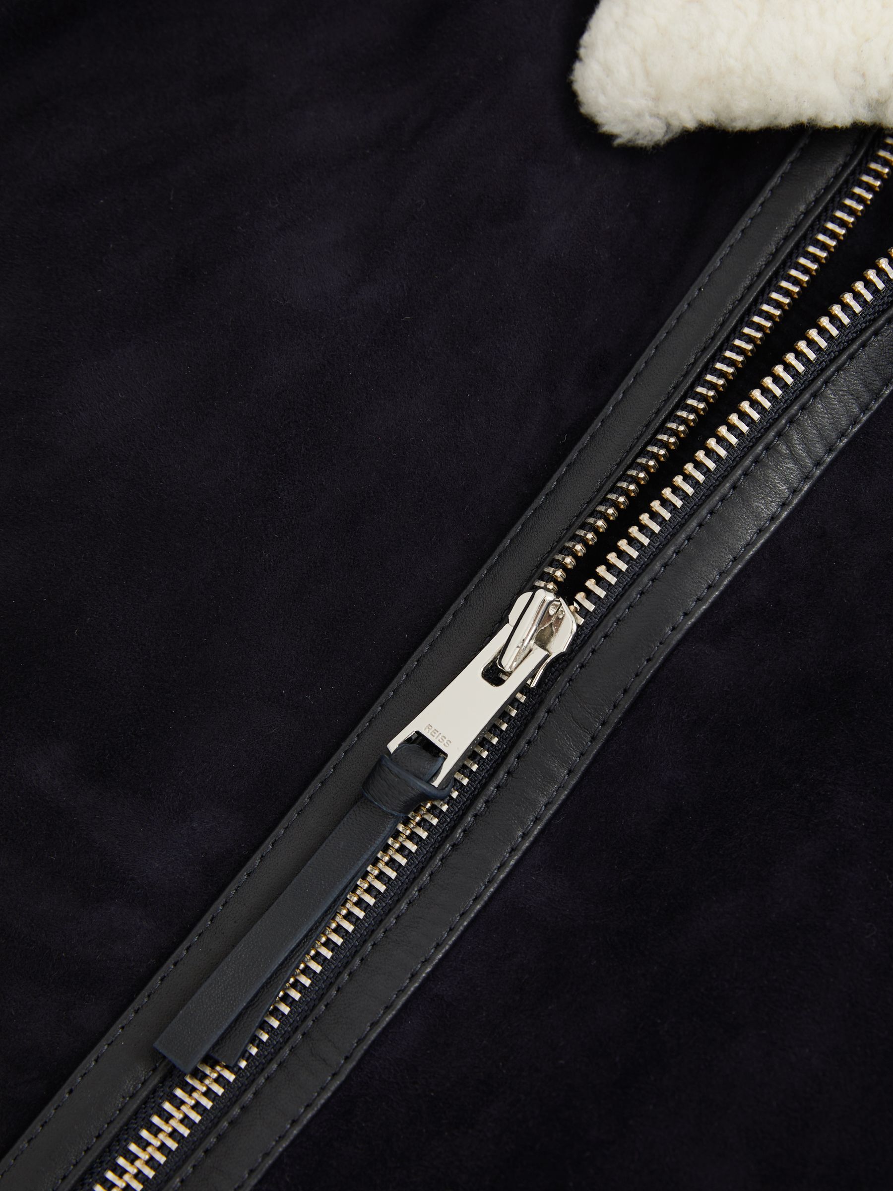 Suede Shearling-Collar Jacket in Navy