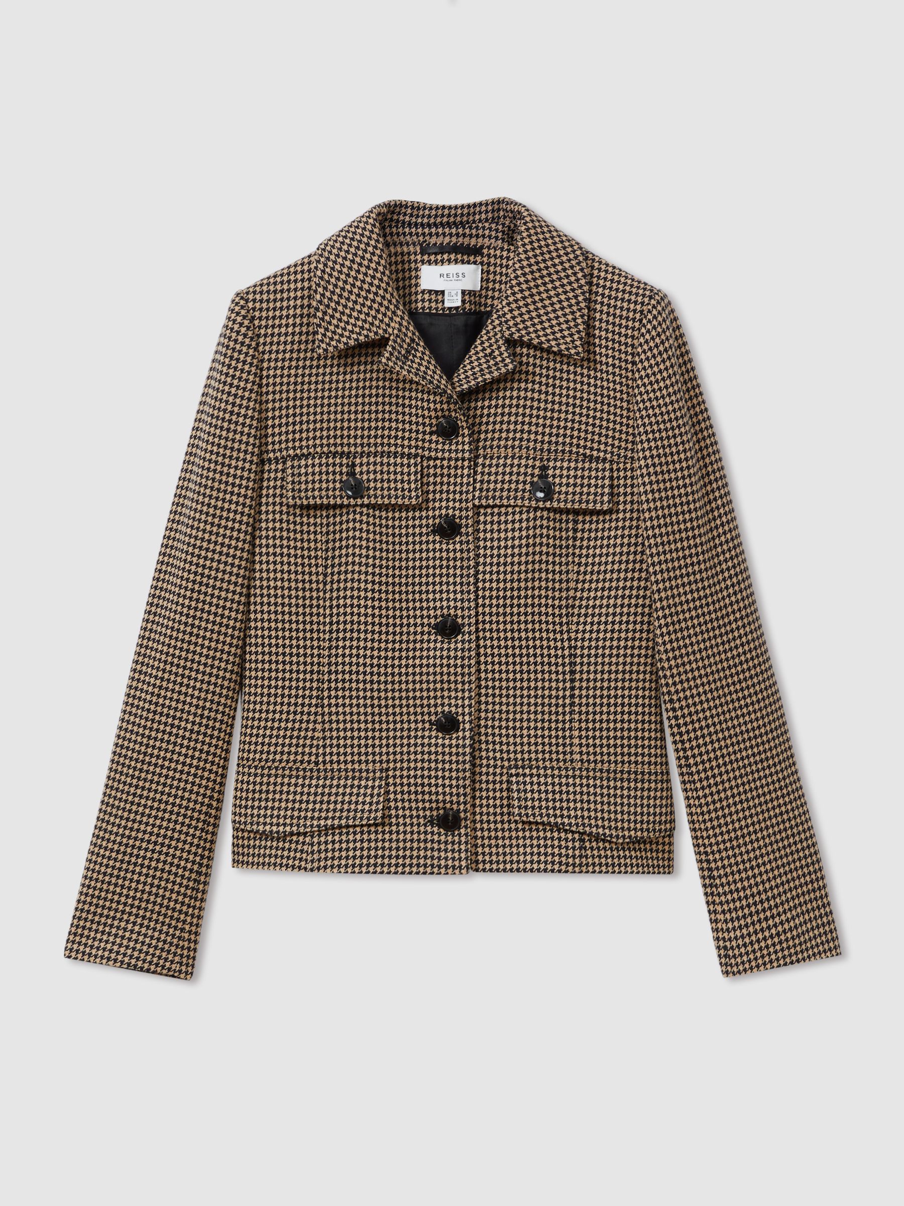 Lena Black/Camel Dogtooth Check Collared Jacket