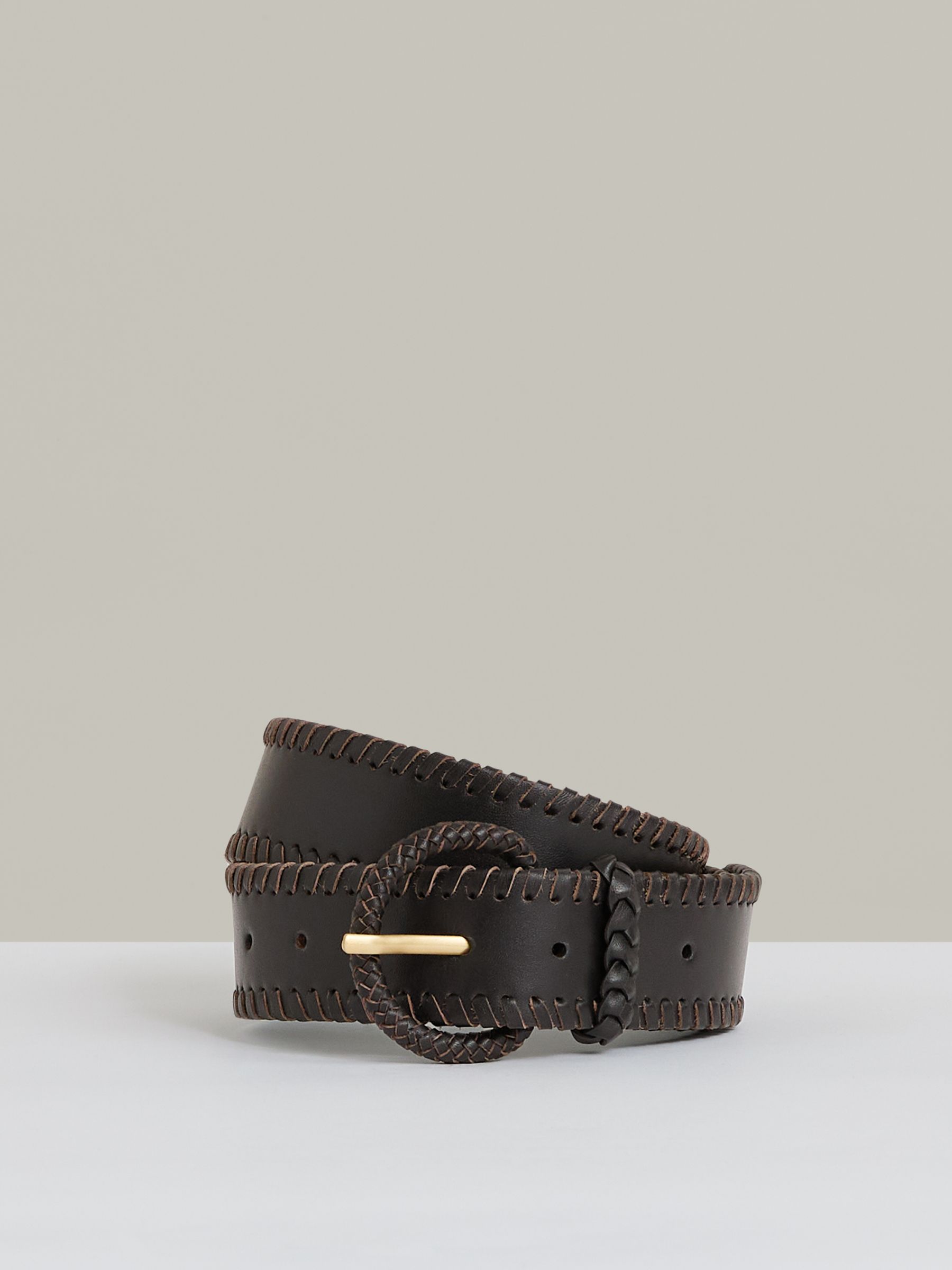 Leather Whipstitch Belt in Chocolate