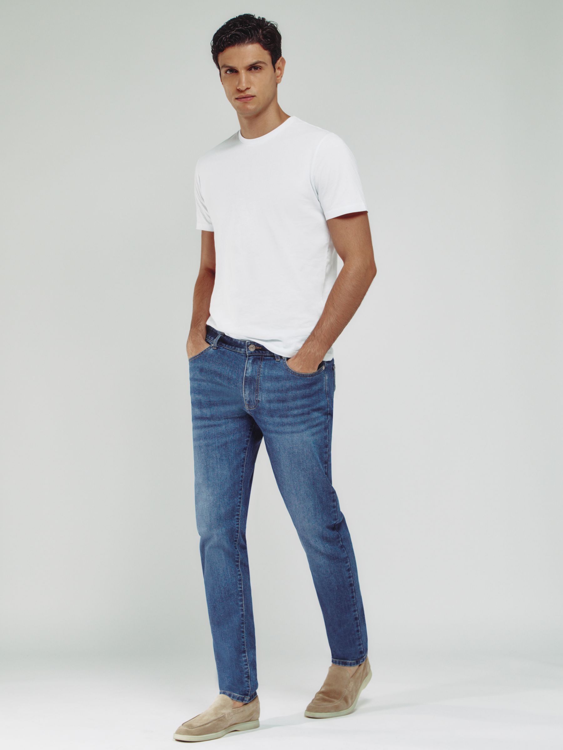 Tapered Slim-Fit Jeans in Mid Blue Wash