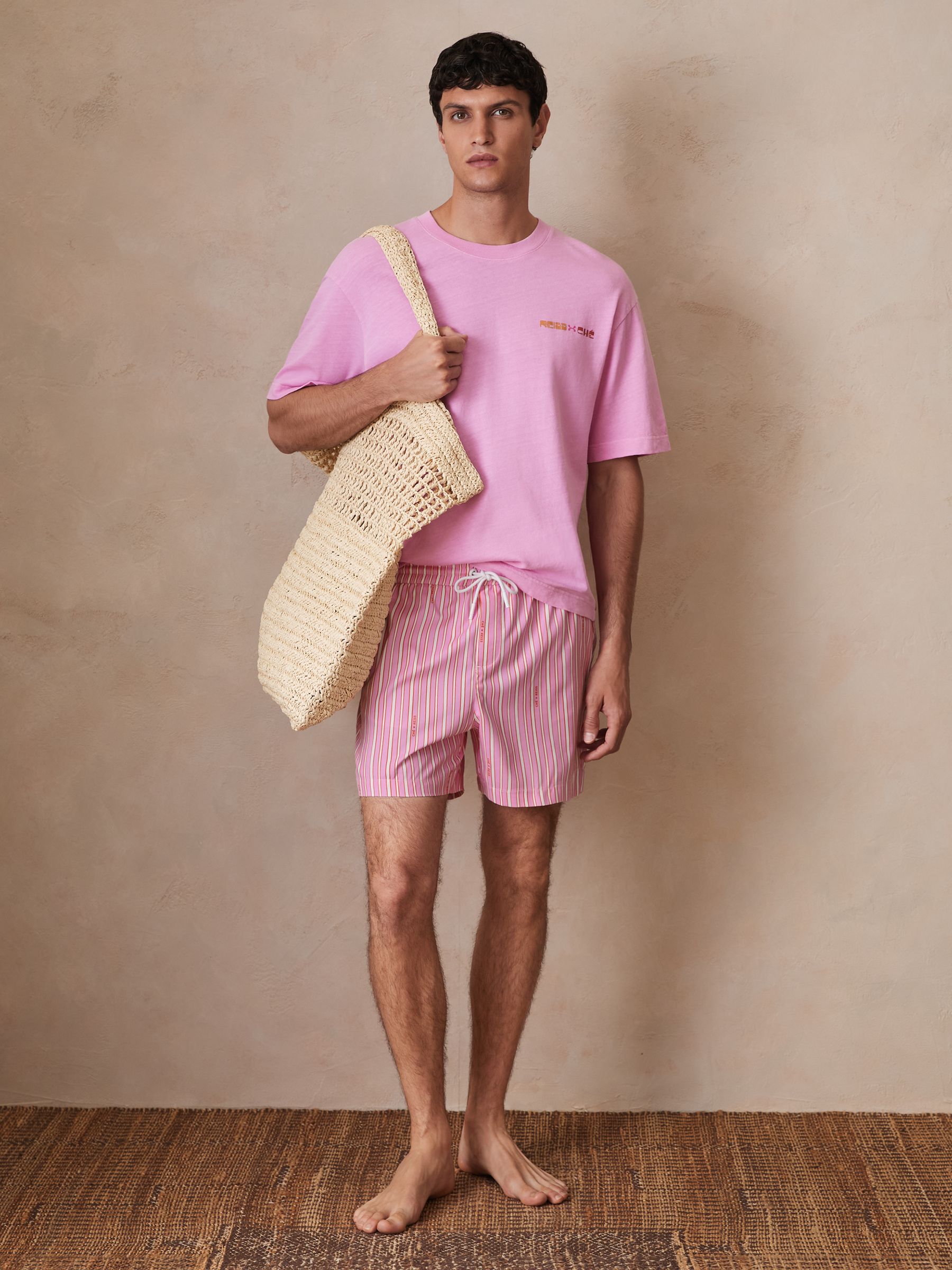 Reiss | Ché Stripe Swim Shorts in Pink/White