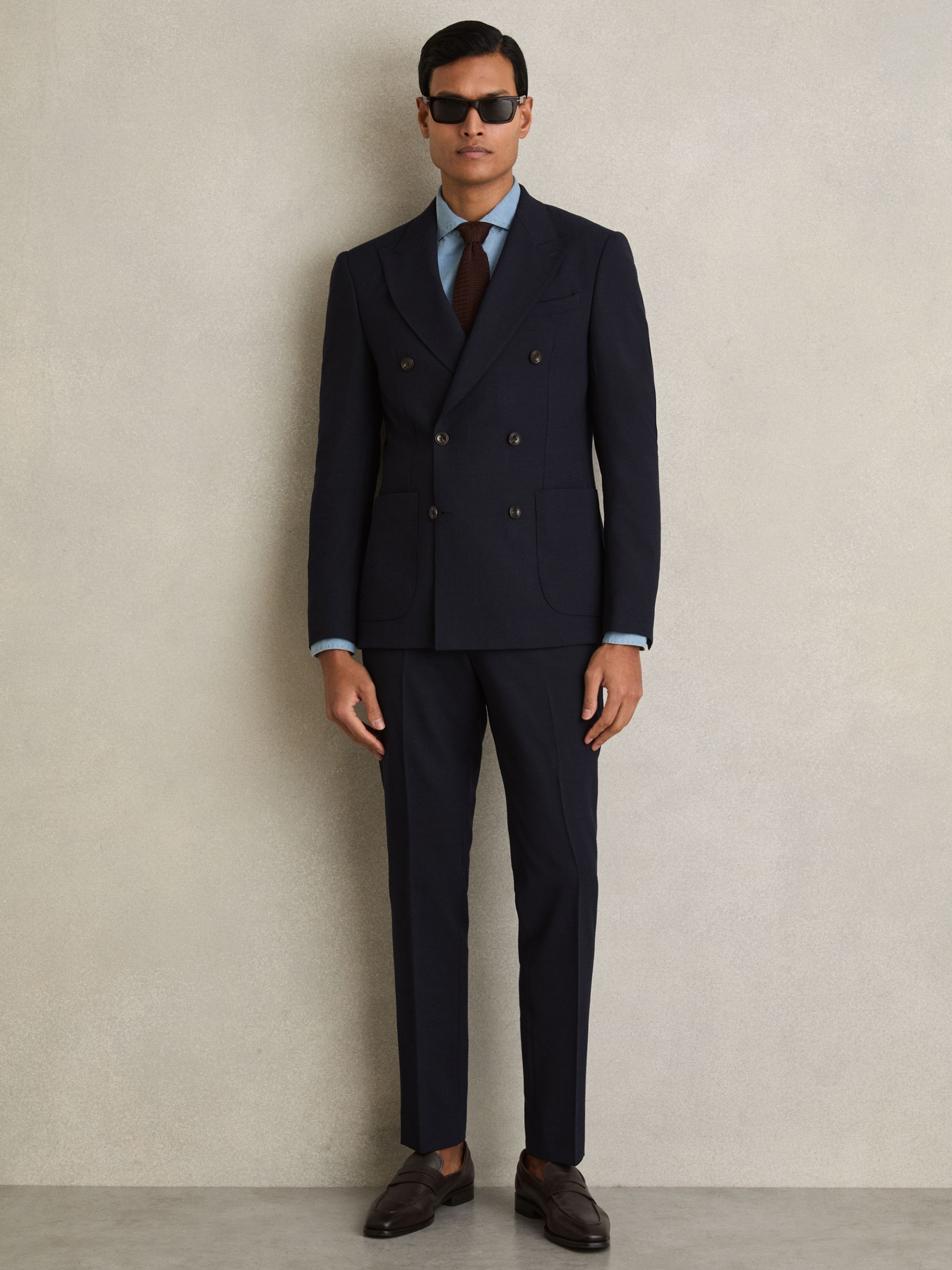 Double Breasted Suit Blazer Slim Fit in Navy
