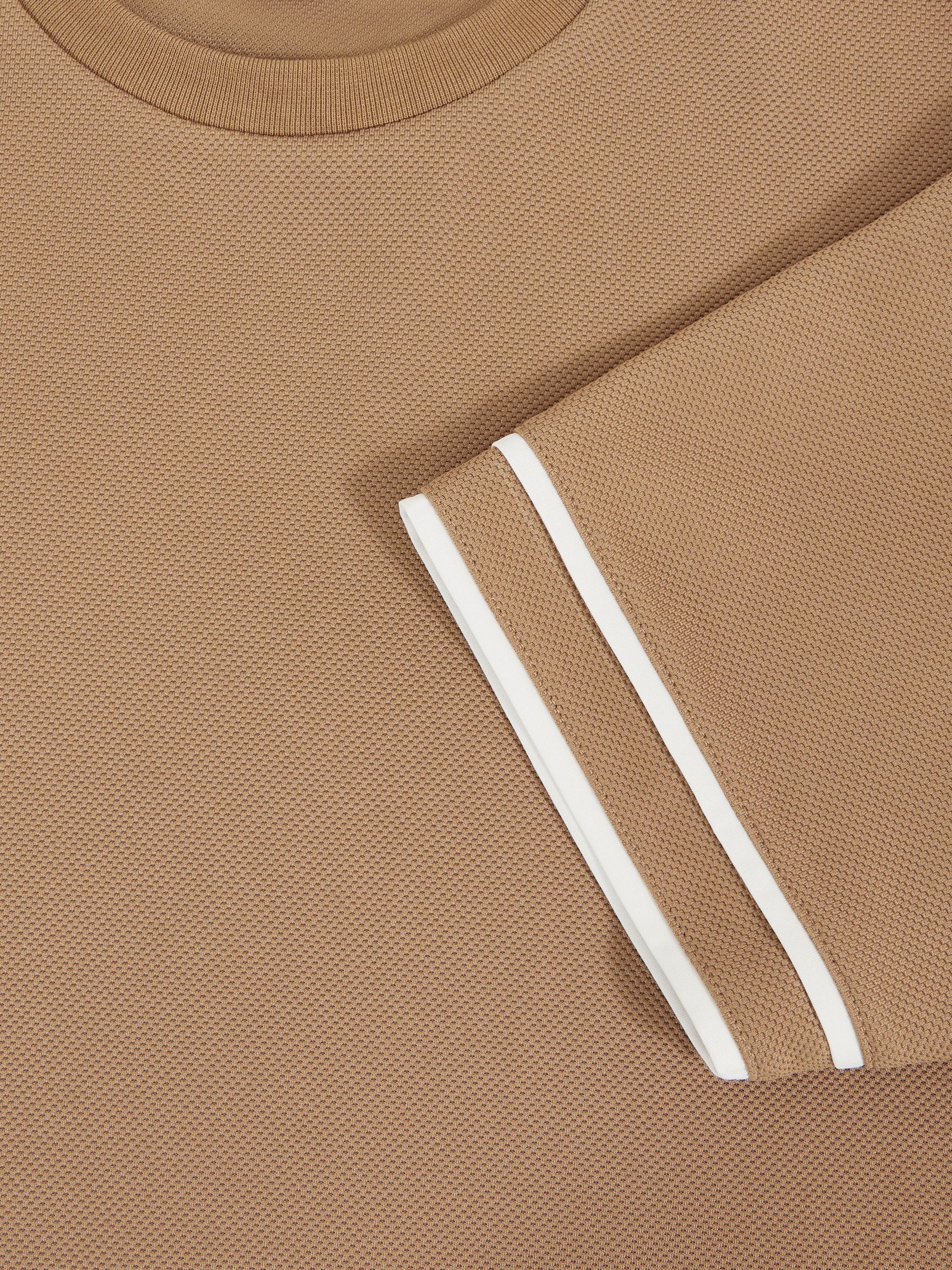 Textured Crew-Neck Tipped T-Shirt in Camel Brown
