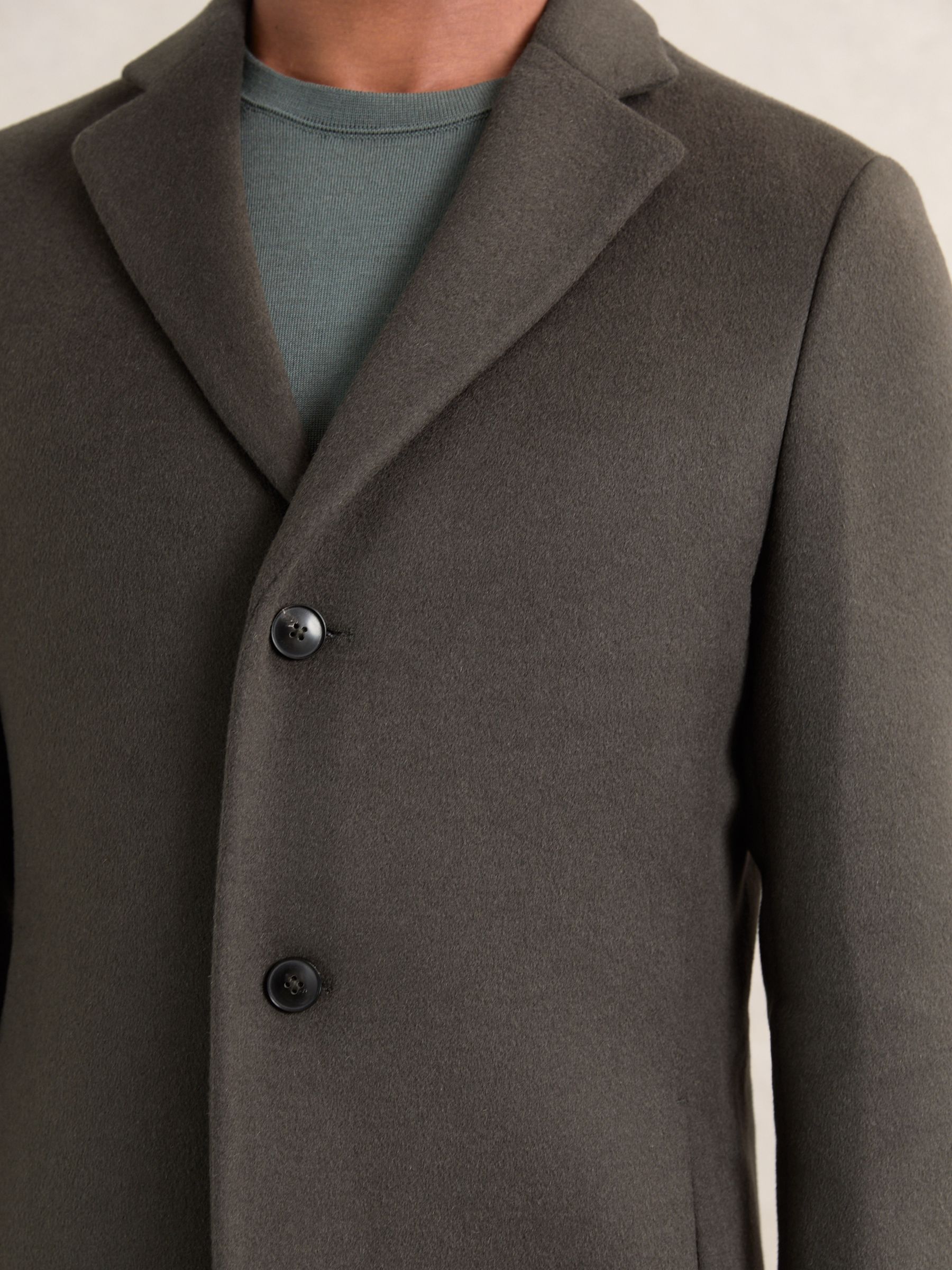 Woo Blend Single-Breasted Overcoat in Dark Khaki Green